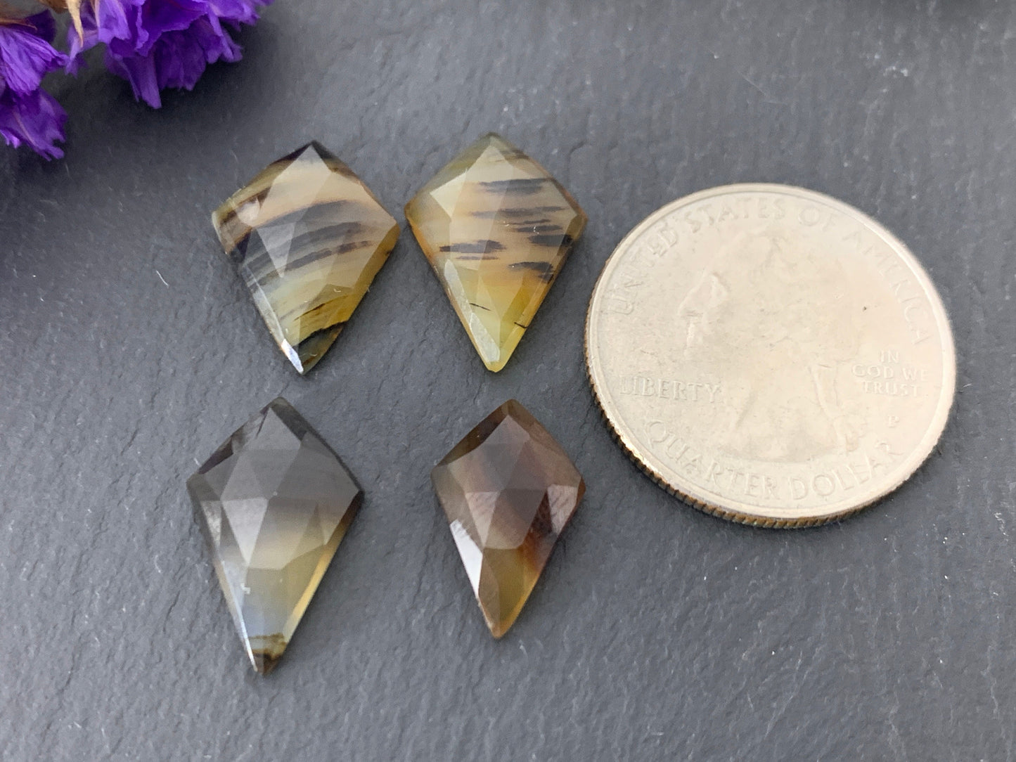 Faceted Montana Agate kite 10-12mm long cabochon