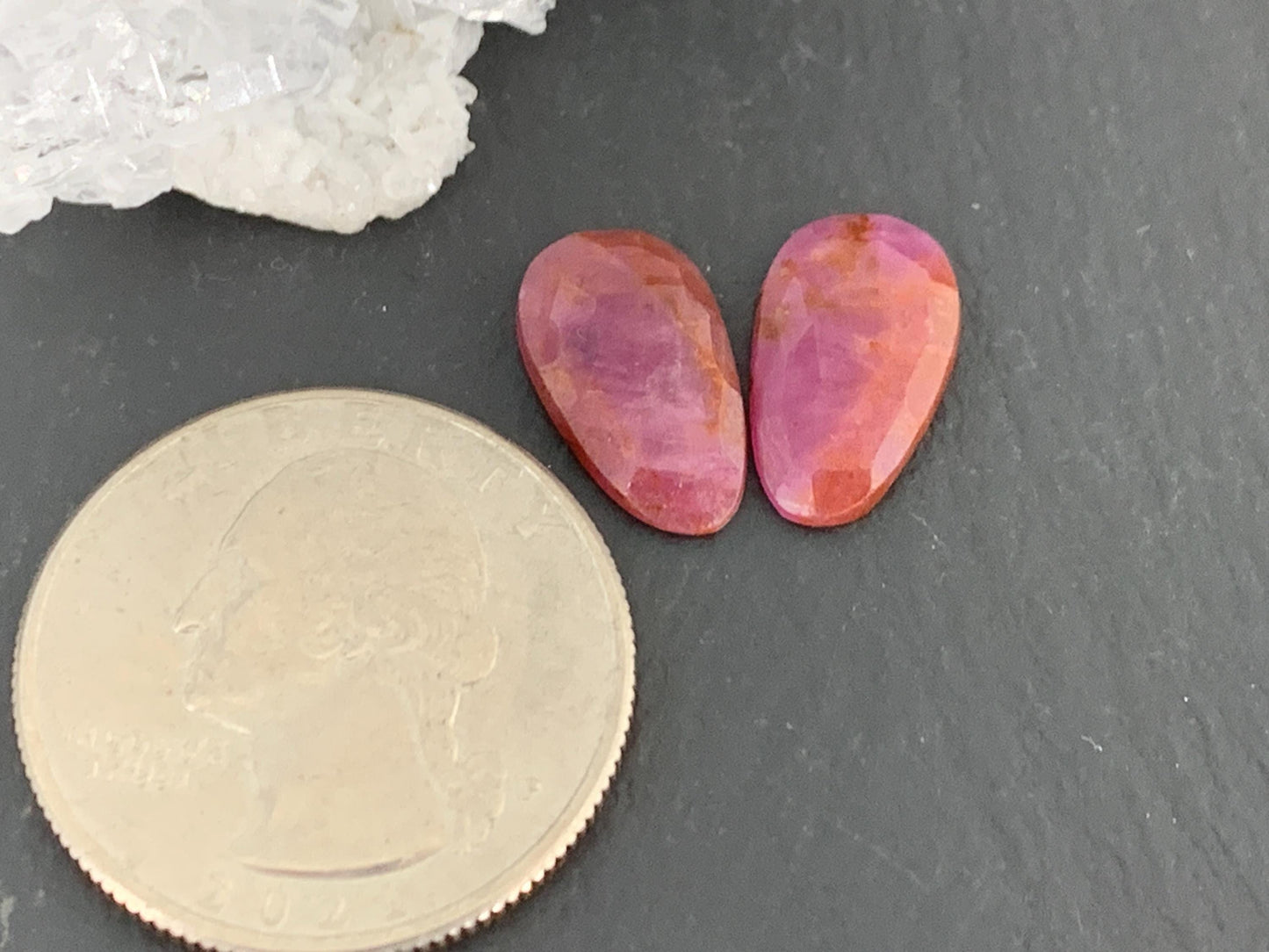 Faceted Ruby pair 8x14x3mm cabochon