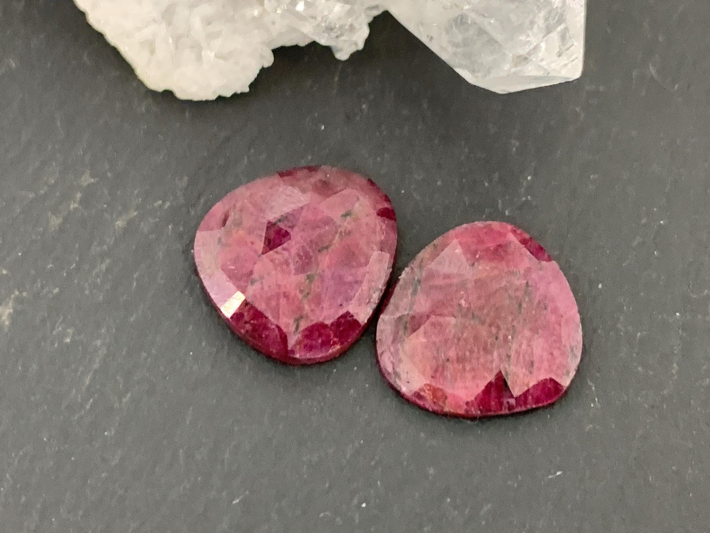 Faceted Ruby pair 12x13x3mm cabochon