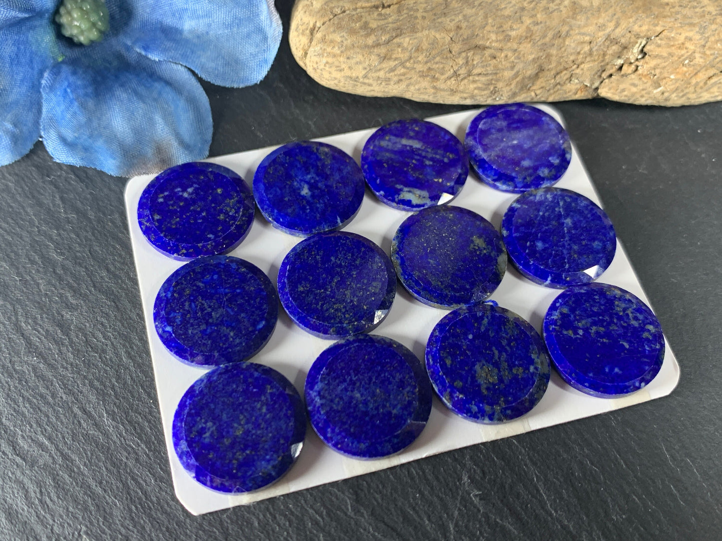 Flat Lapis Lazuli round 18mm Cabochon with Faceted Edge