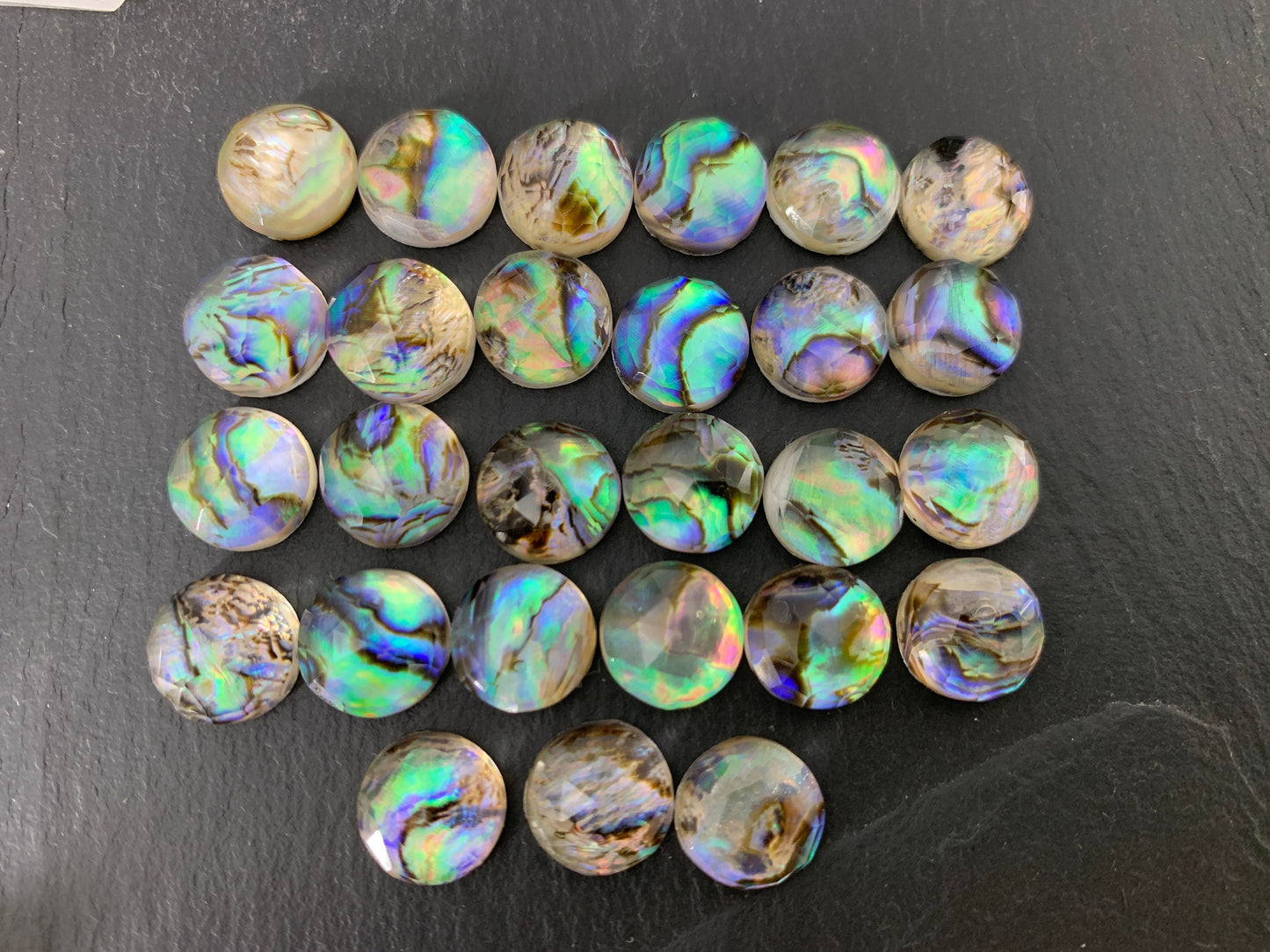 Faceted Abalone round 10mm doublet cabochon