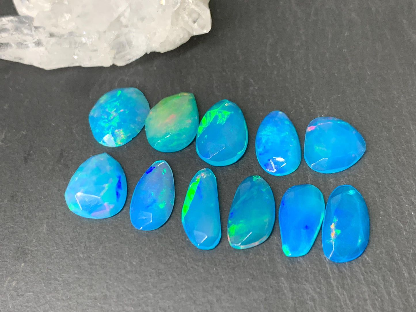 Faceted Blue Ethiopian Opal 10-13mm long cabochon