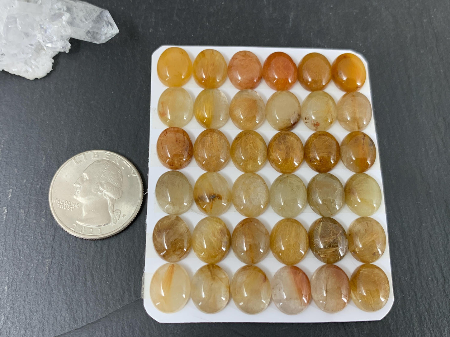 Gold Rutilated Quartz oval 10x12mm cabochon - Calibrated cabochons