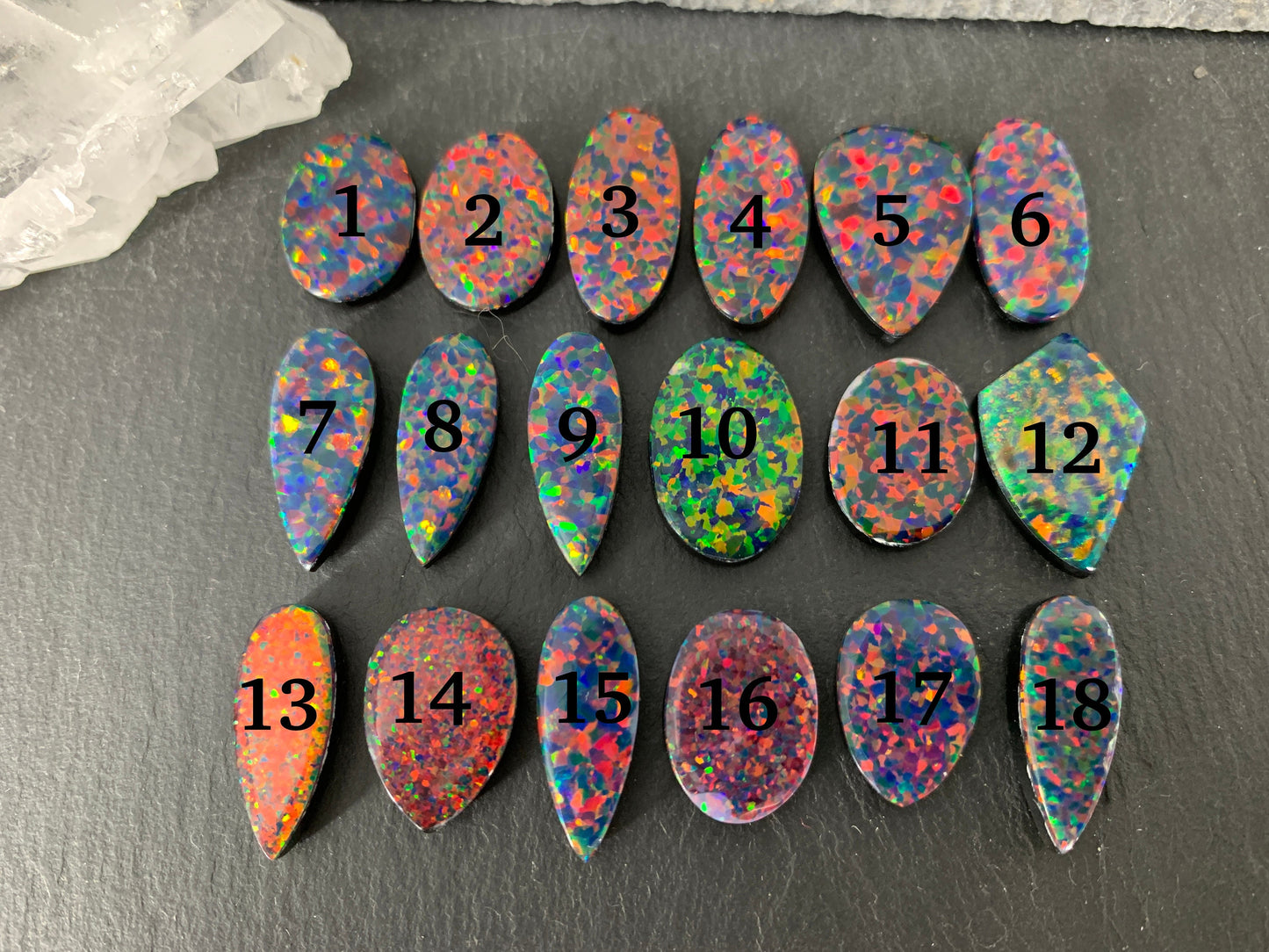 Aurora Opal 16-20mm long oval, pear cabochon - select your cabochon - Doublet cabochons
