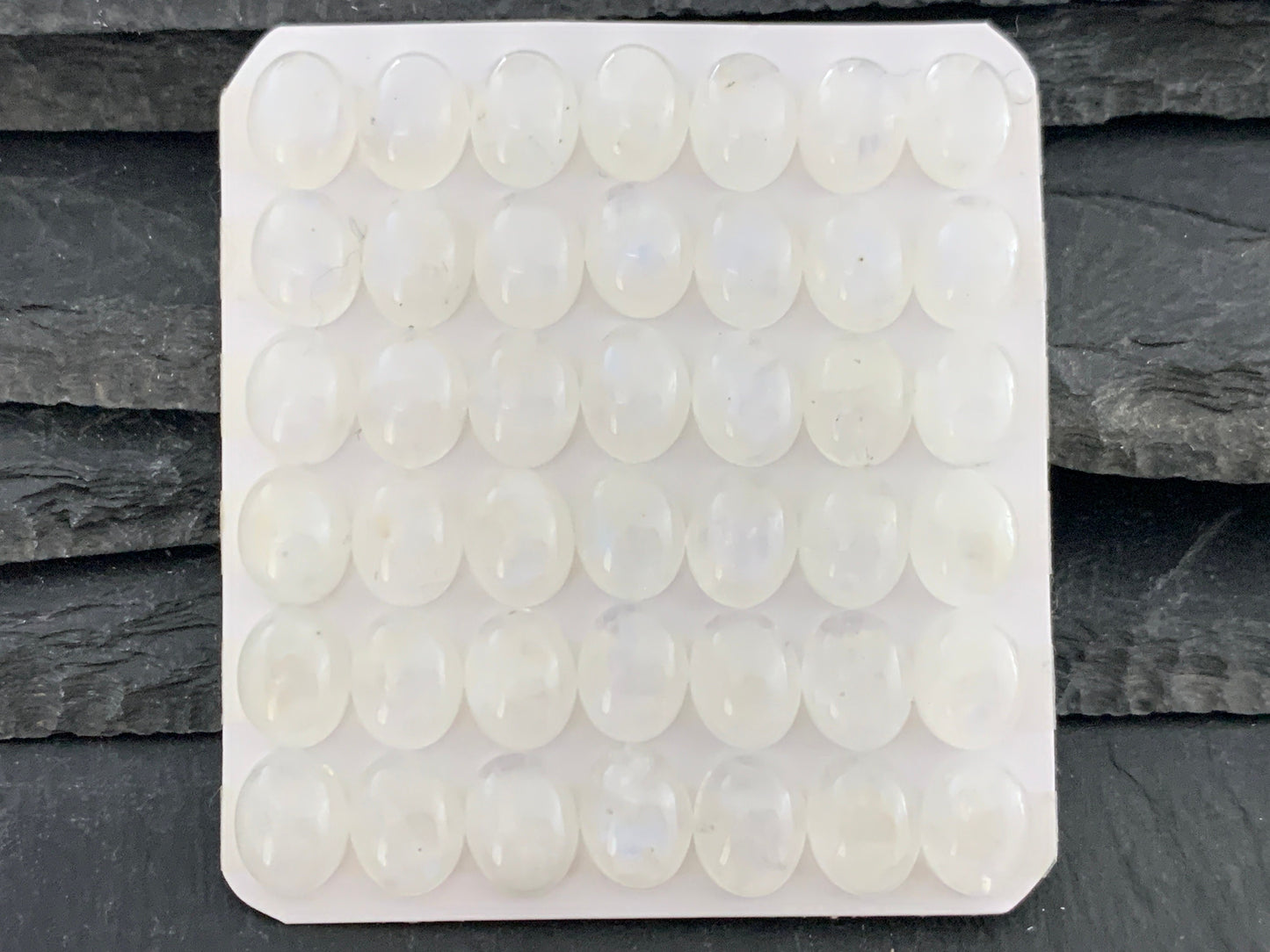 Rainbow Moonstone oval 8x10mm cabochon - Calibrated Cabochons