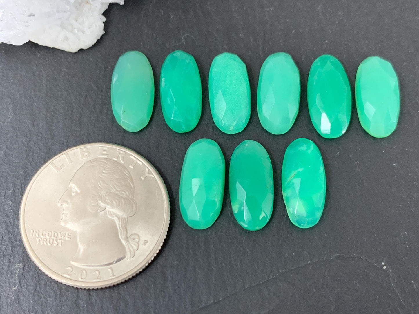 Faceted Chrysoprase oval 7x15mm cabochon