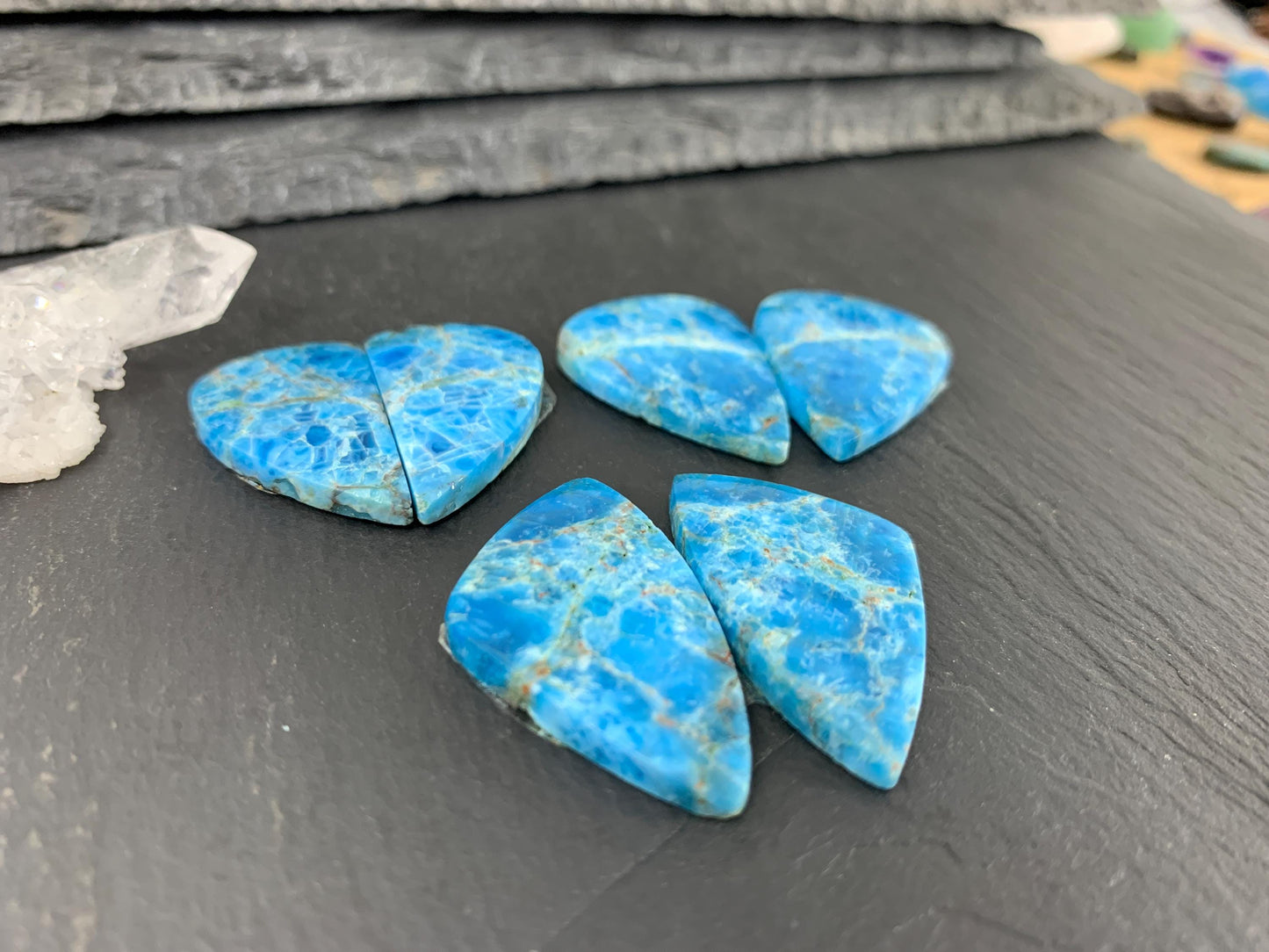 Apatite pear, free form 25-34mm long cabochon - Buy by pair