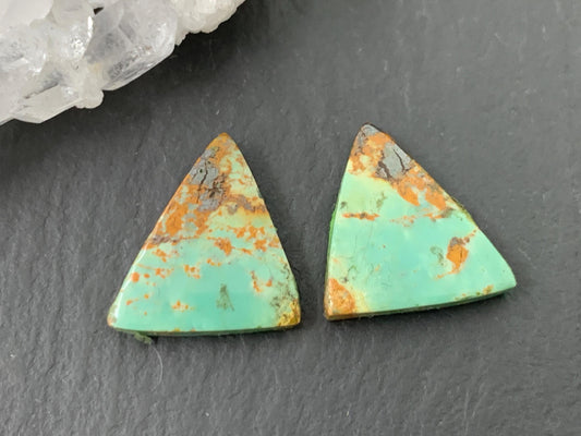 Tibetan Turquoise Pair 12x15mm Cabochon - Hand Cut Cabochon