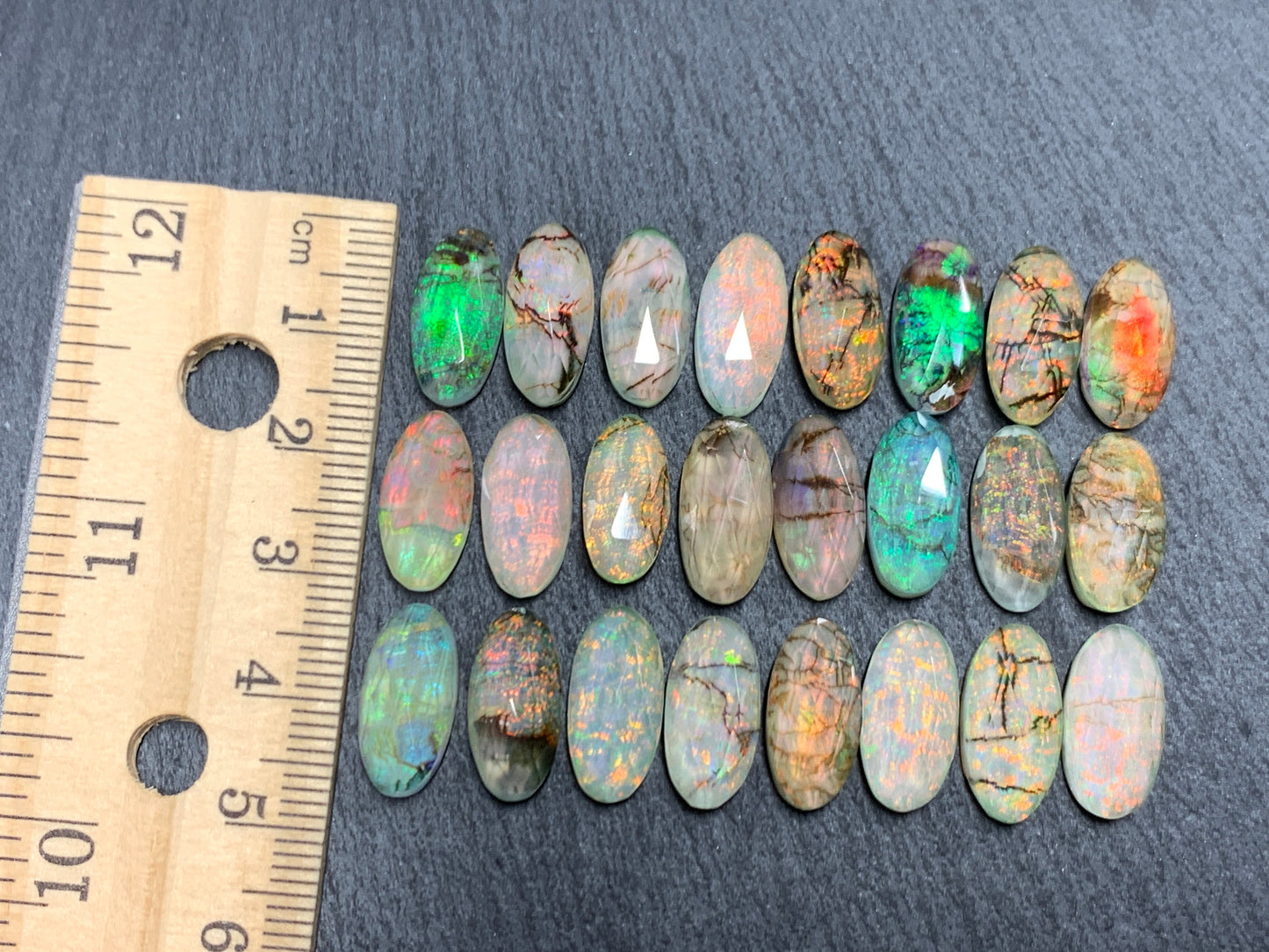 Faceted Monarch Opal oval 7x15mm cabochons - Doublet cabochons