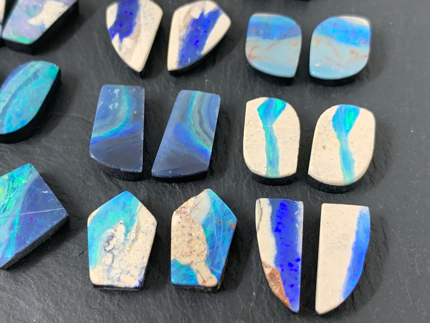 Australian Opal doublet pair 13-16mm long cabochon