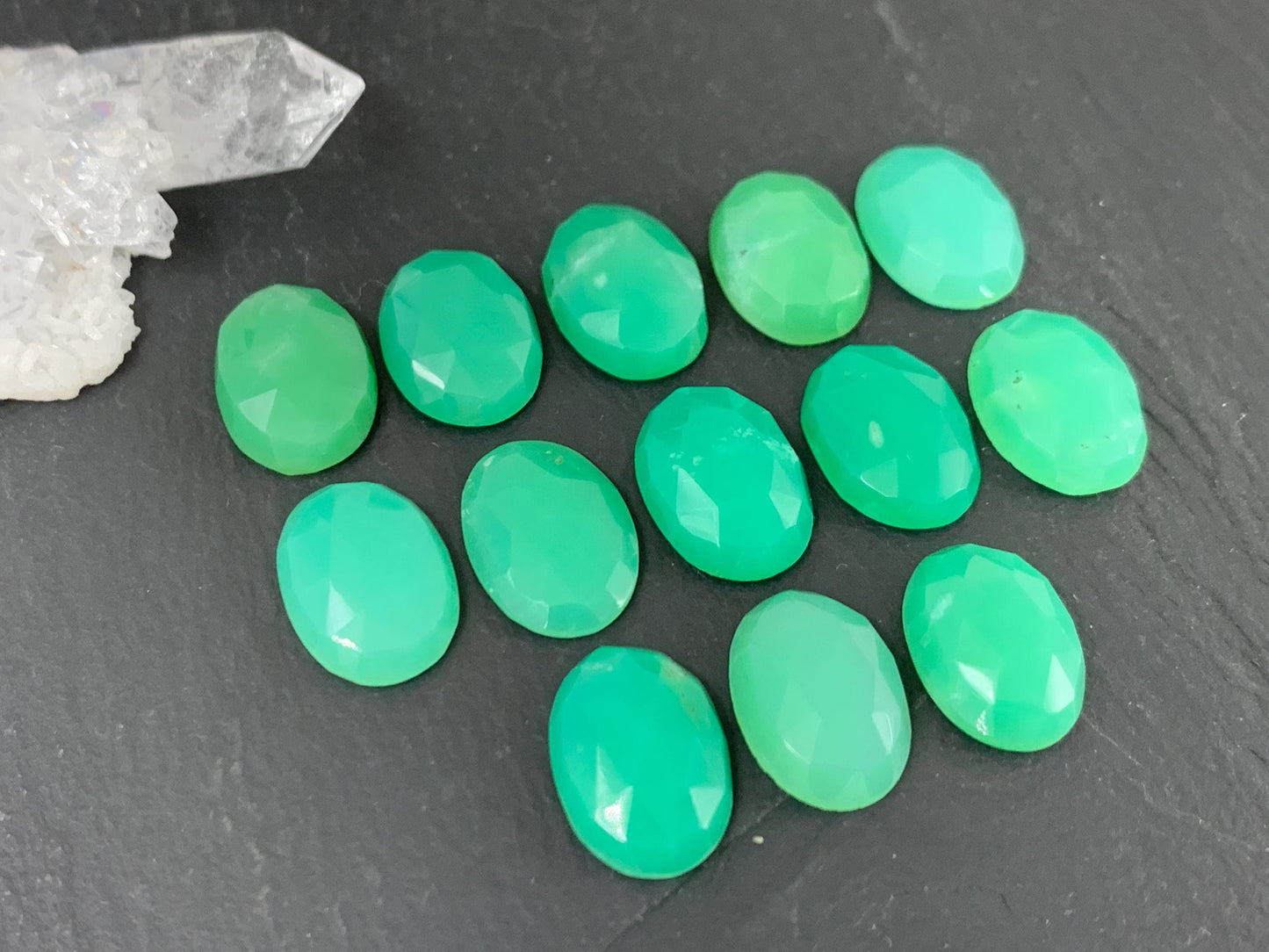Faceted Chrysoprase oval 10x14mm cabochon