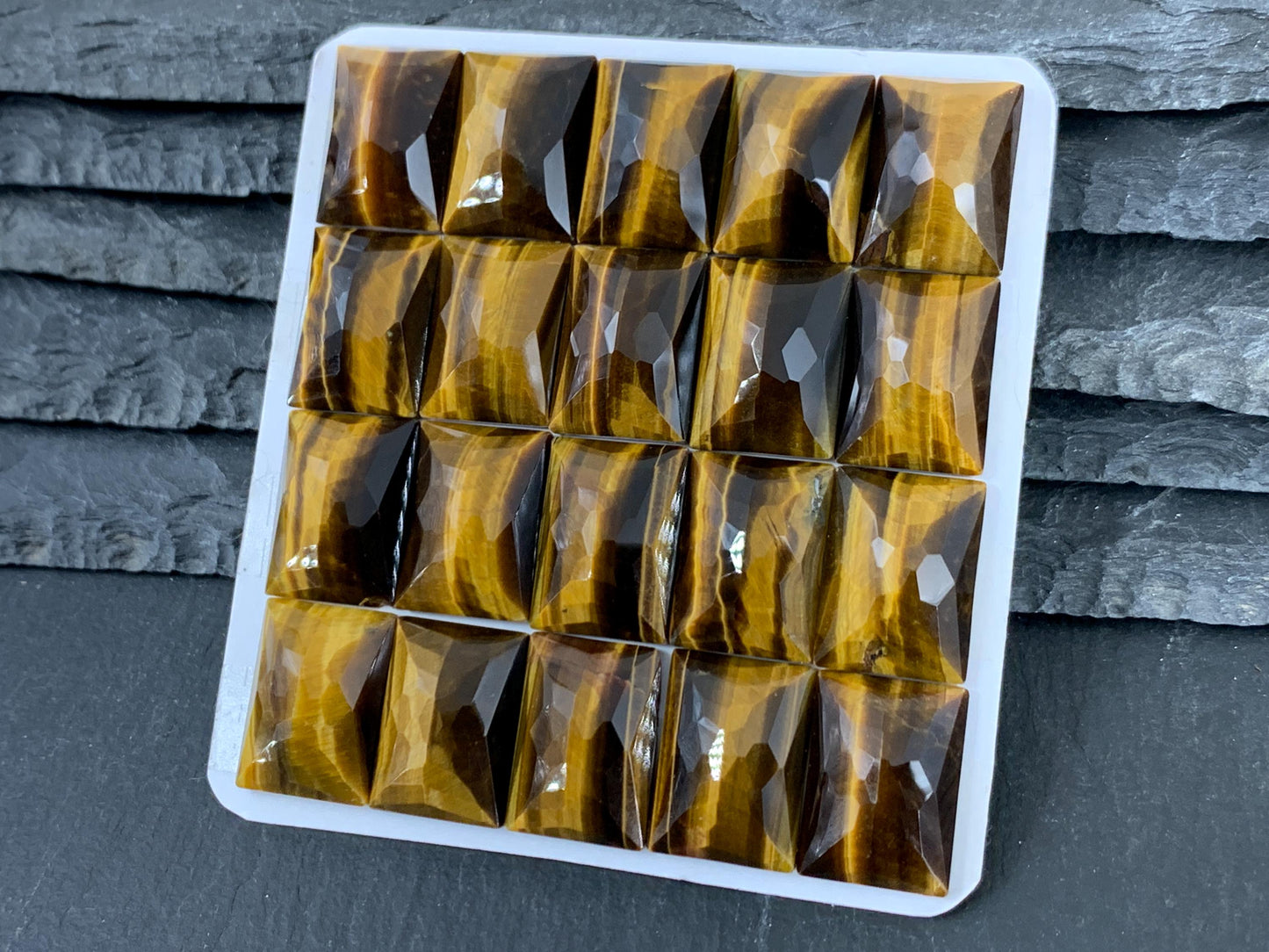 Faceted Tiger Eye Rectangle Cabochon 13x18mm - Calibrated Gemstone