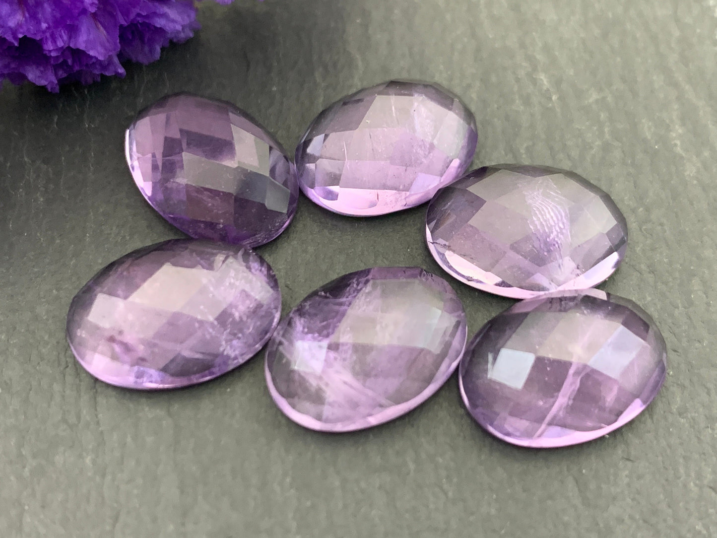 Faceted Amethyst oval 10x14mm cabochon - Calibrated cabochons