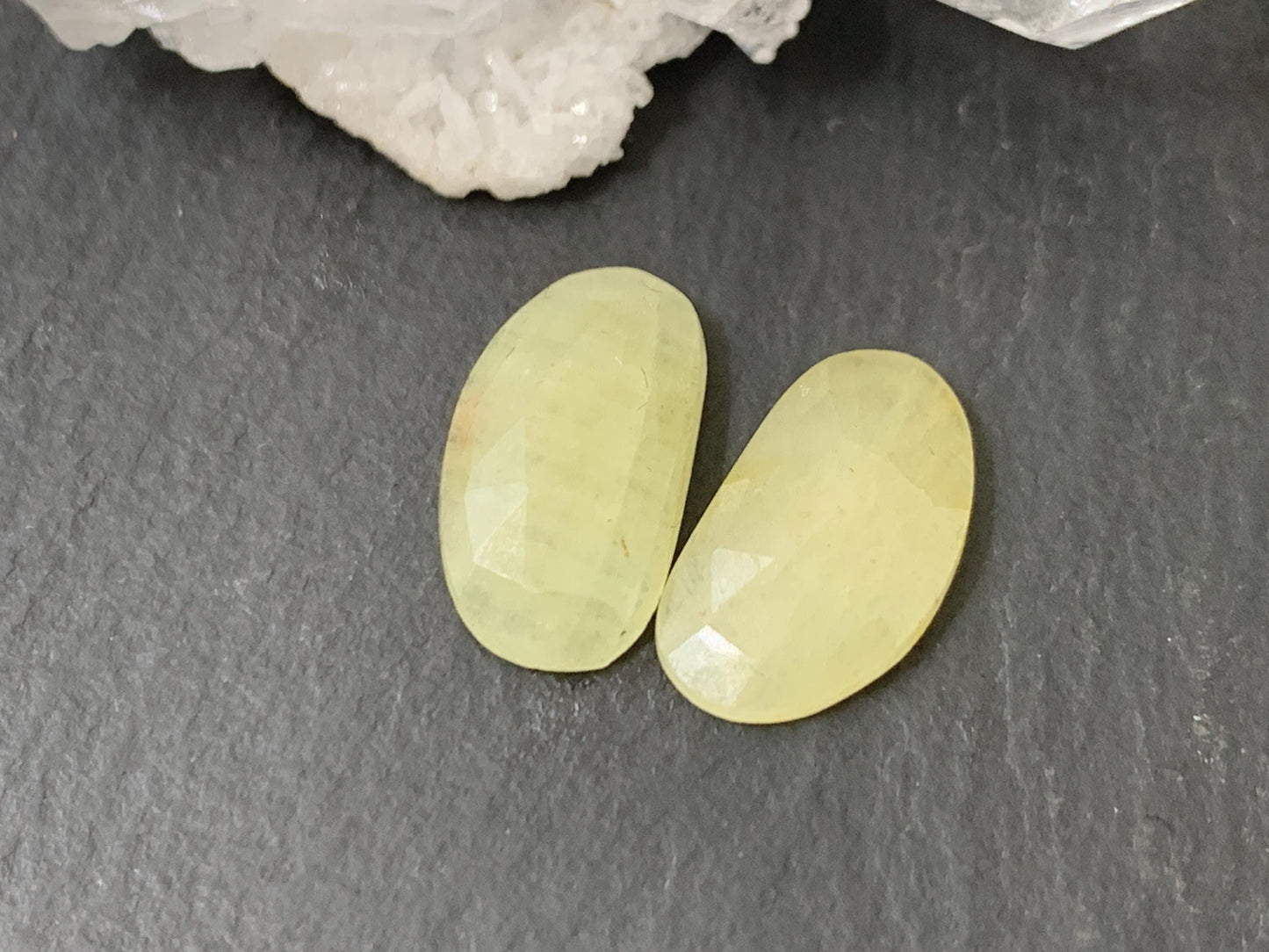 Faceted Yellow Sapphire pair 8x15x3mm cabochon