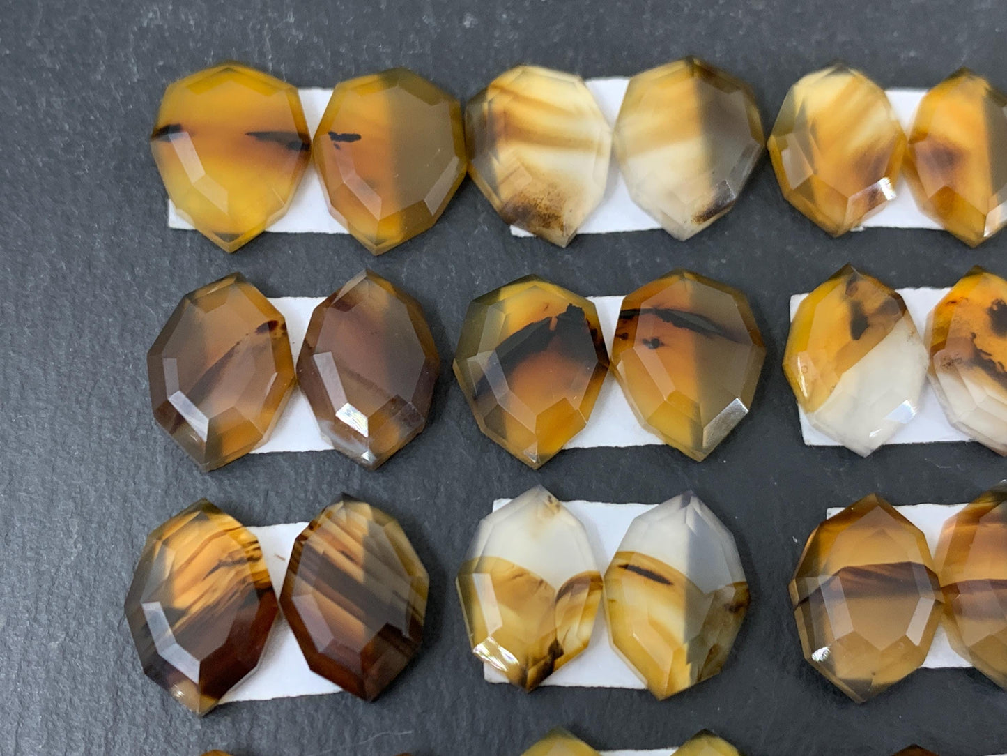 Faceted Montana Agate 14mm long cabochon - Buy by pair