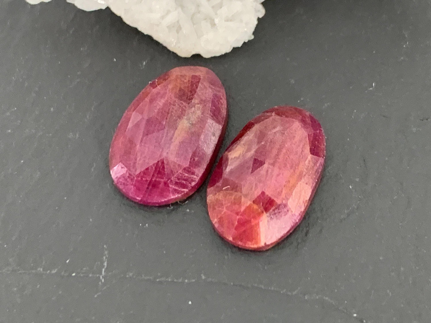 Faceted Ruby pair 8x13x3.5mm cabochon