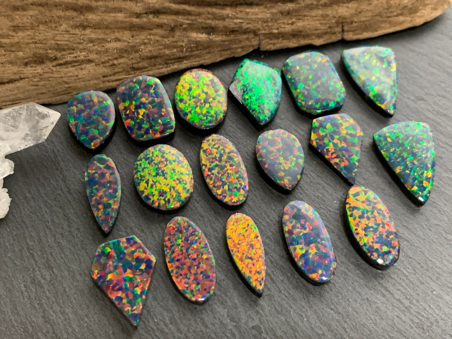 Aurora Opal 16-21mm long pear, oval cabochon - Doublet cabochons