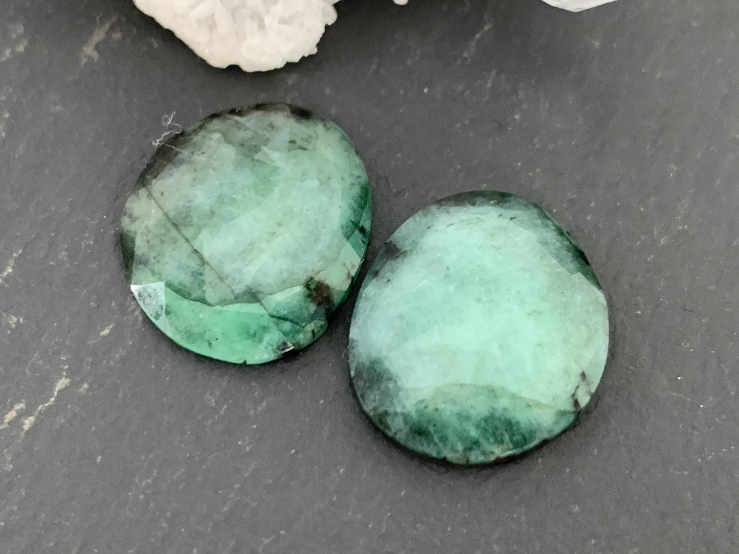 Faceted Emerald Pair 15x17x3mm cabochon