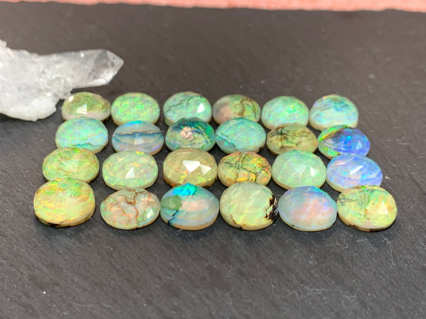 Faceted Monarch Opal round 12mm cabochons - Doublet cabochons