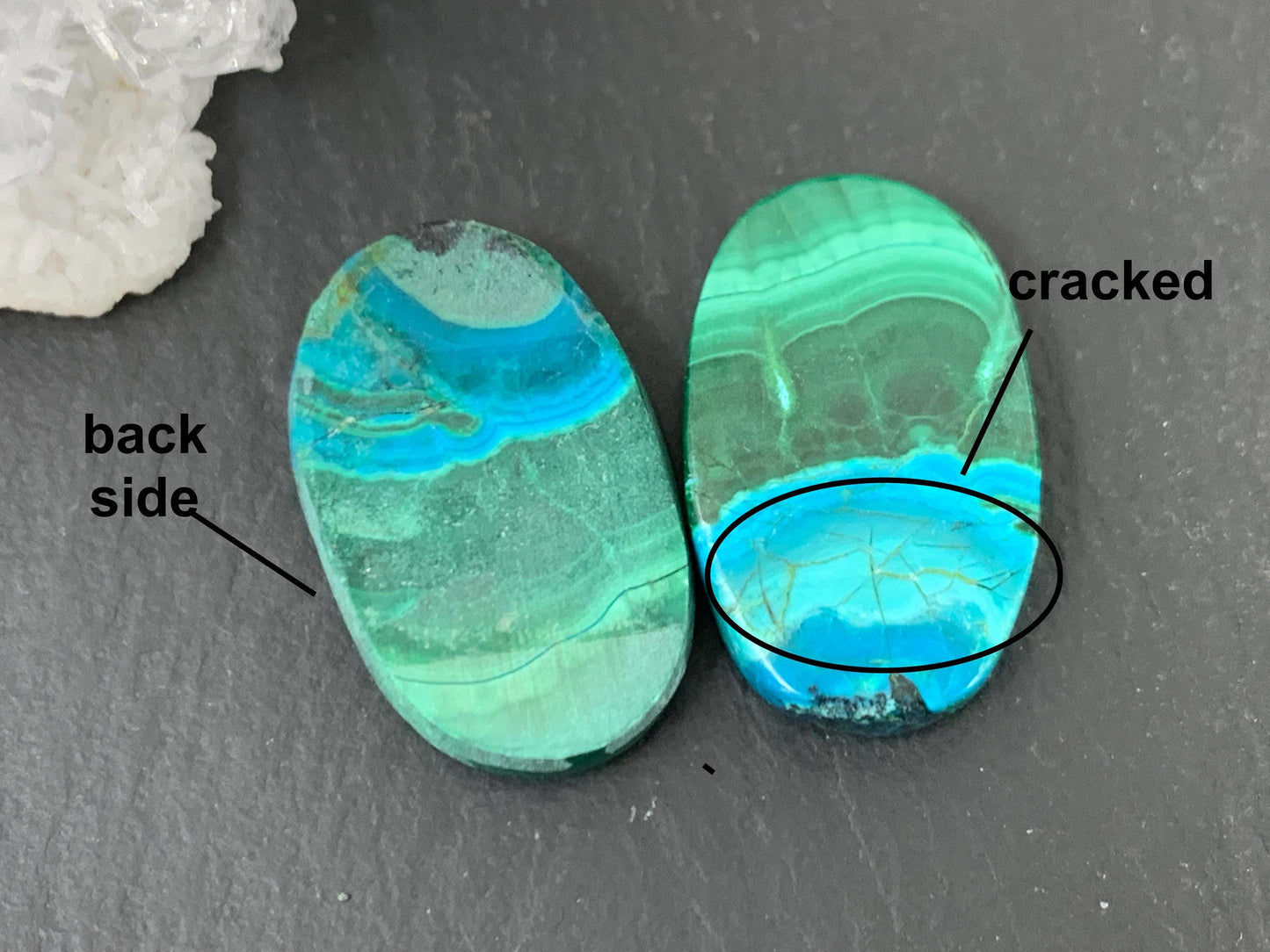 Discounted Malachite Chrysocolla oval 14x22x4mm cabochon pair
