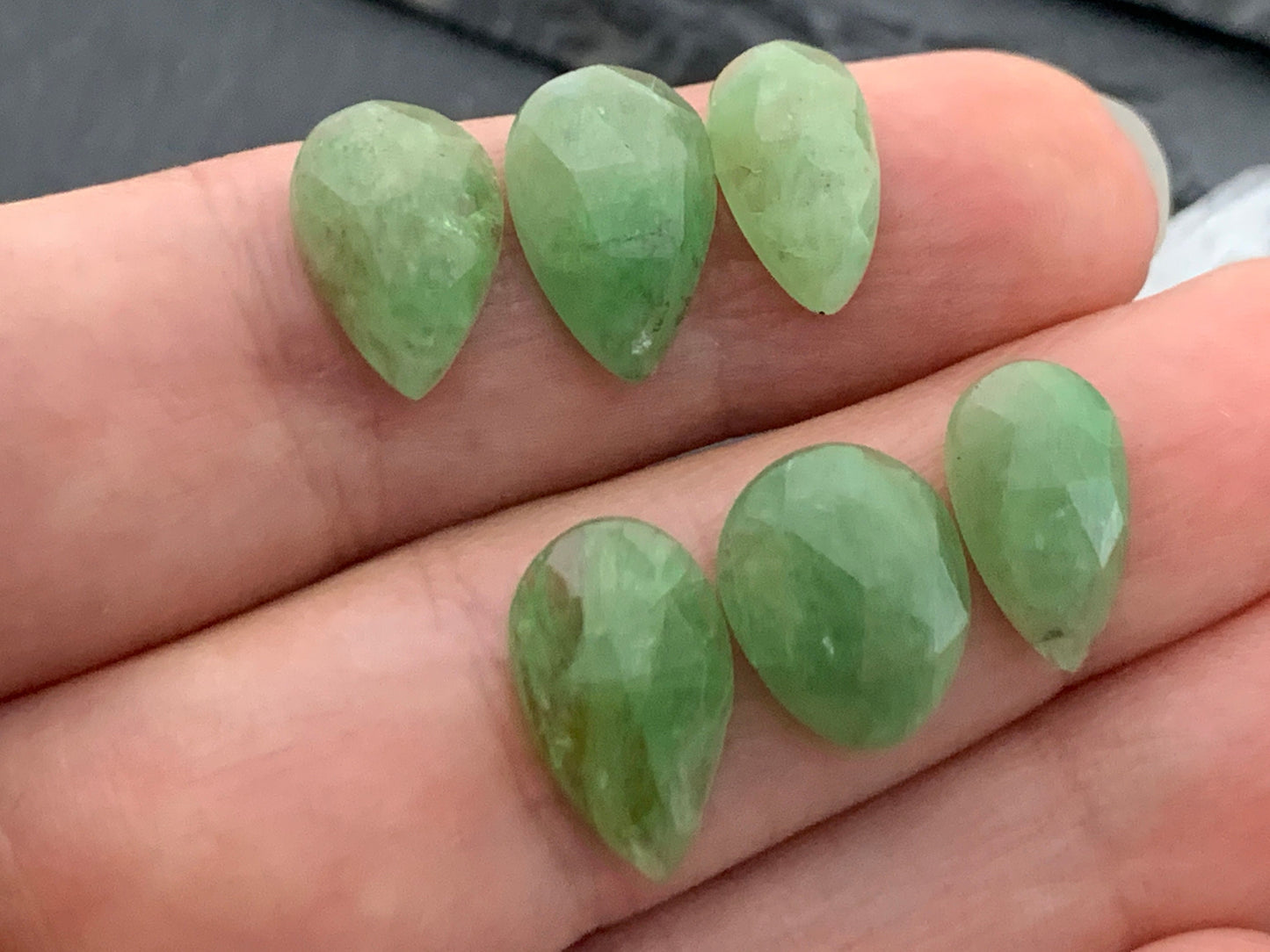 Faceted Tsavorite pear 12-14mm long cabochon