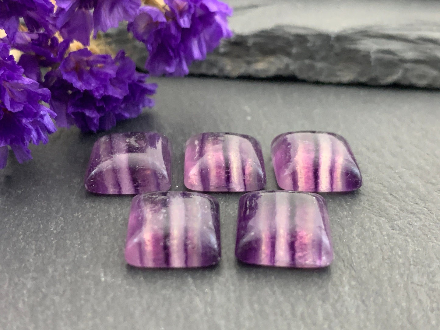 Purple Fluorite square cushion 11mm Cabochon - Calibrated cabochons