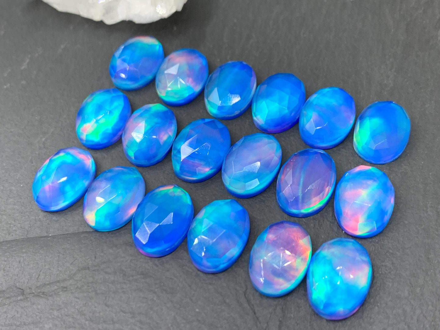 Faceted Aurora Opal oval 10x14mm cabochons - Doublet cabochons