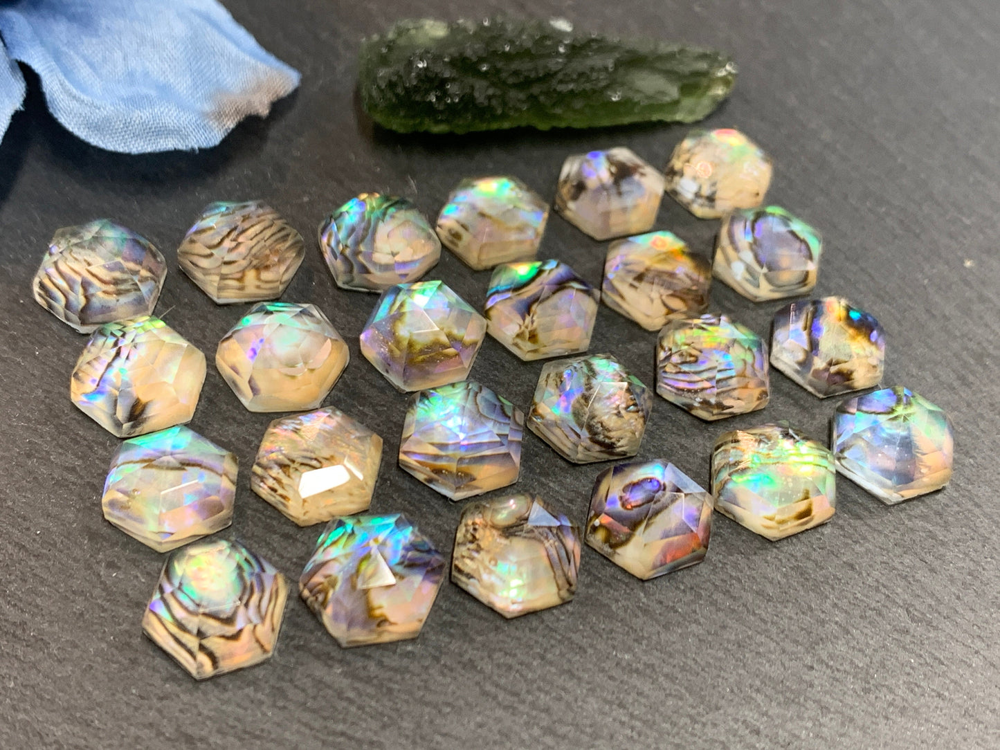 Faceted Abalone Crystal hexagon 10mm doublet cabochon