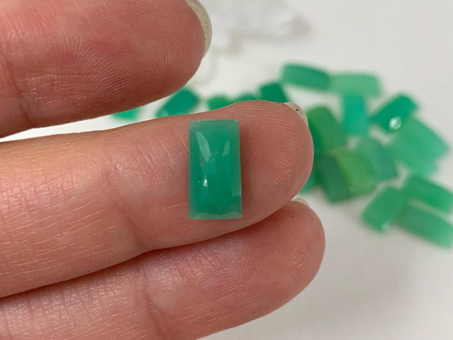 Faceted Chrysoprase rectangle 5x10mm cabochon
