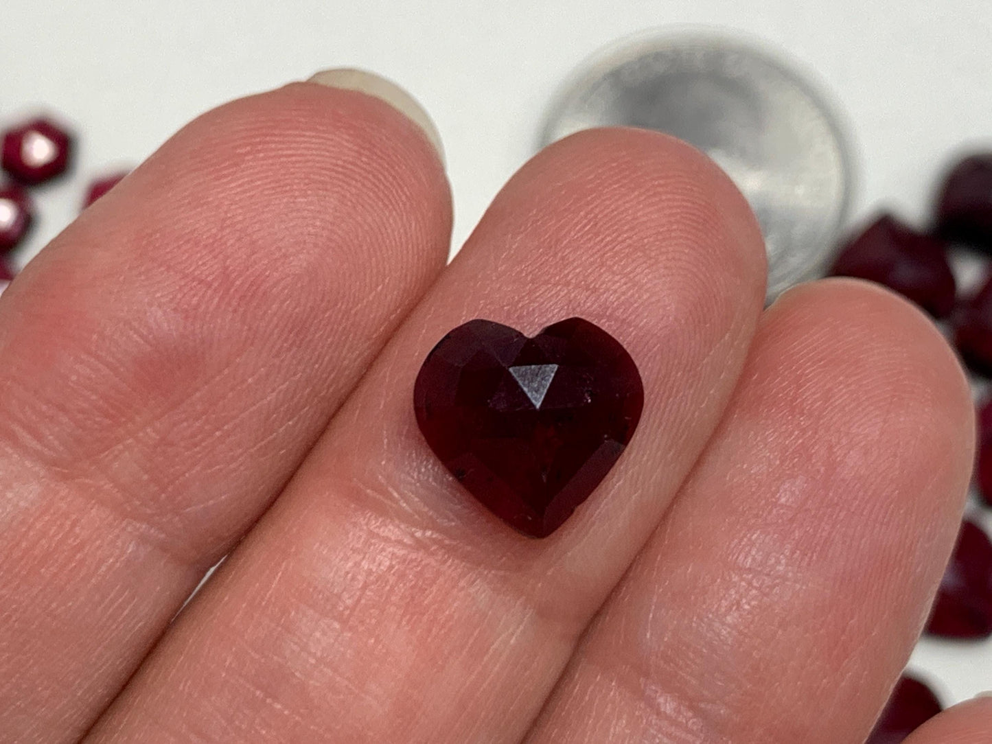 Faceted Rhodolite Garnet heart 10mm cabochon