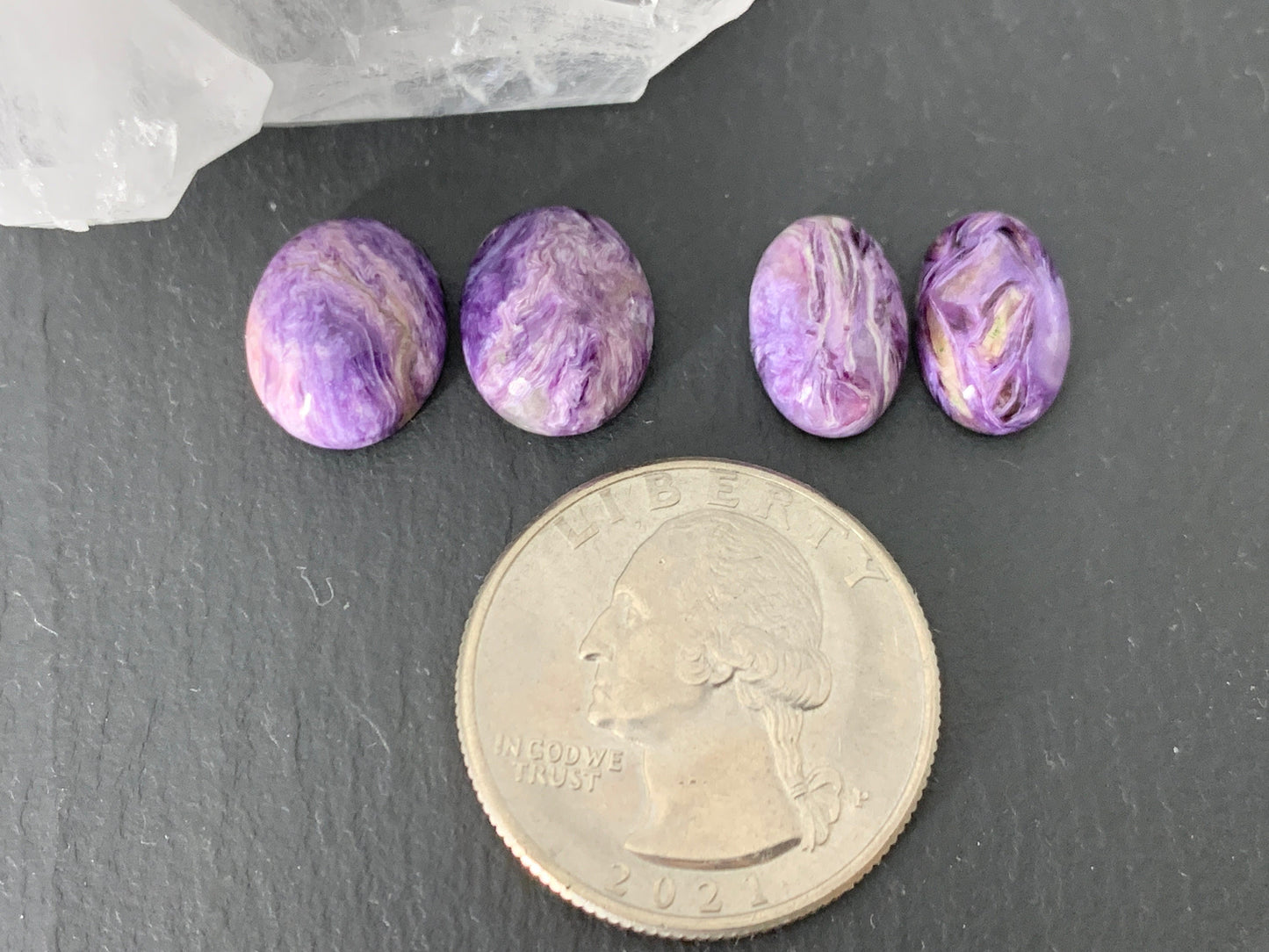 Charoite pair - oval cabochon - Cabochons