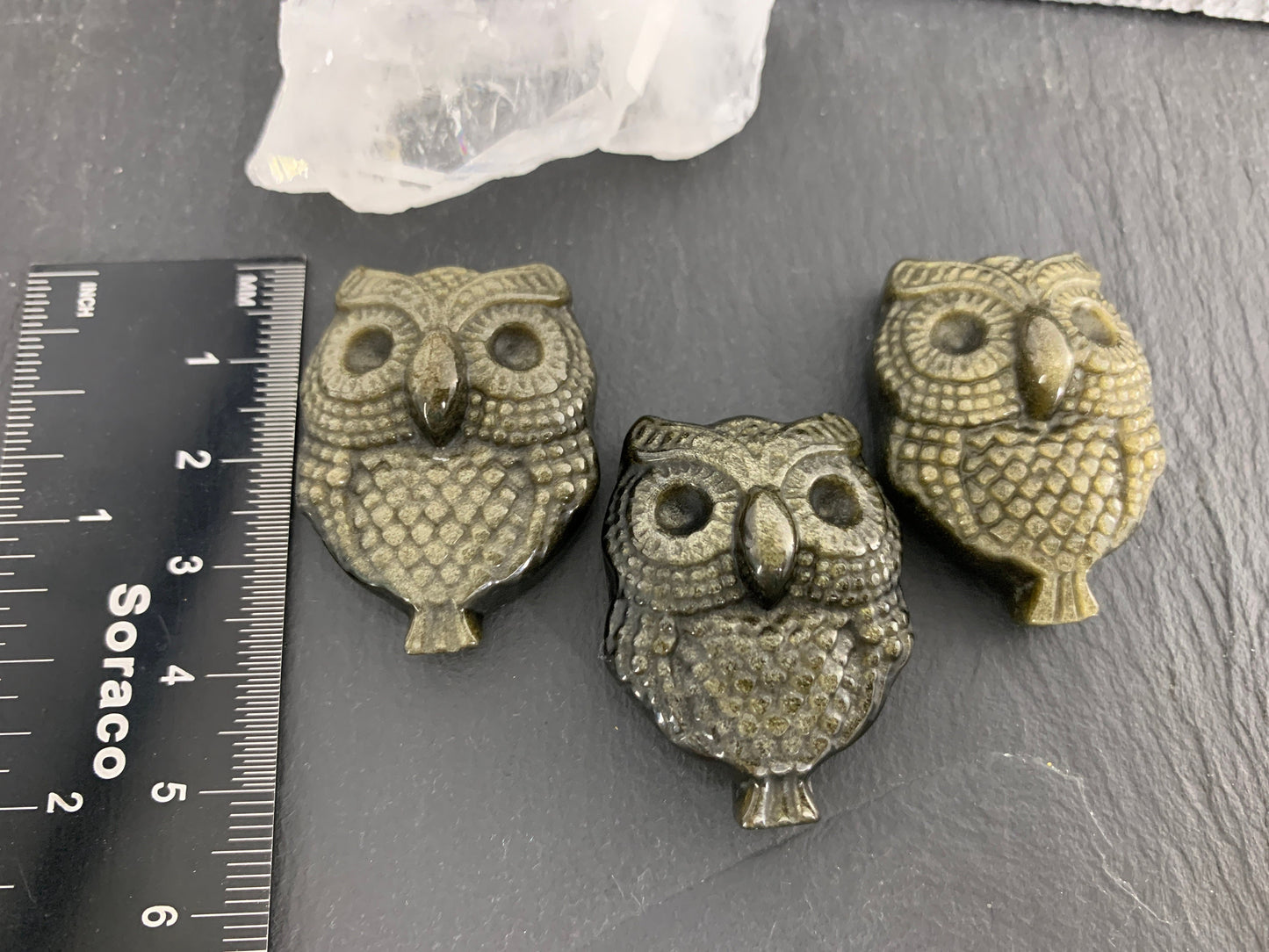 Gold Obsidian owl cabochon carving