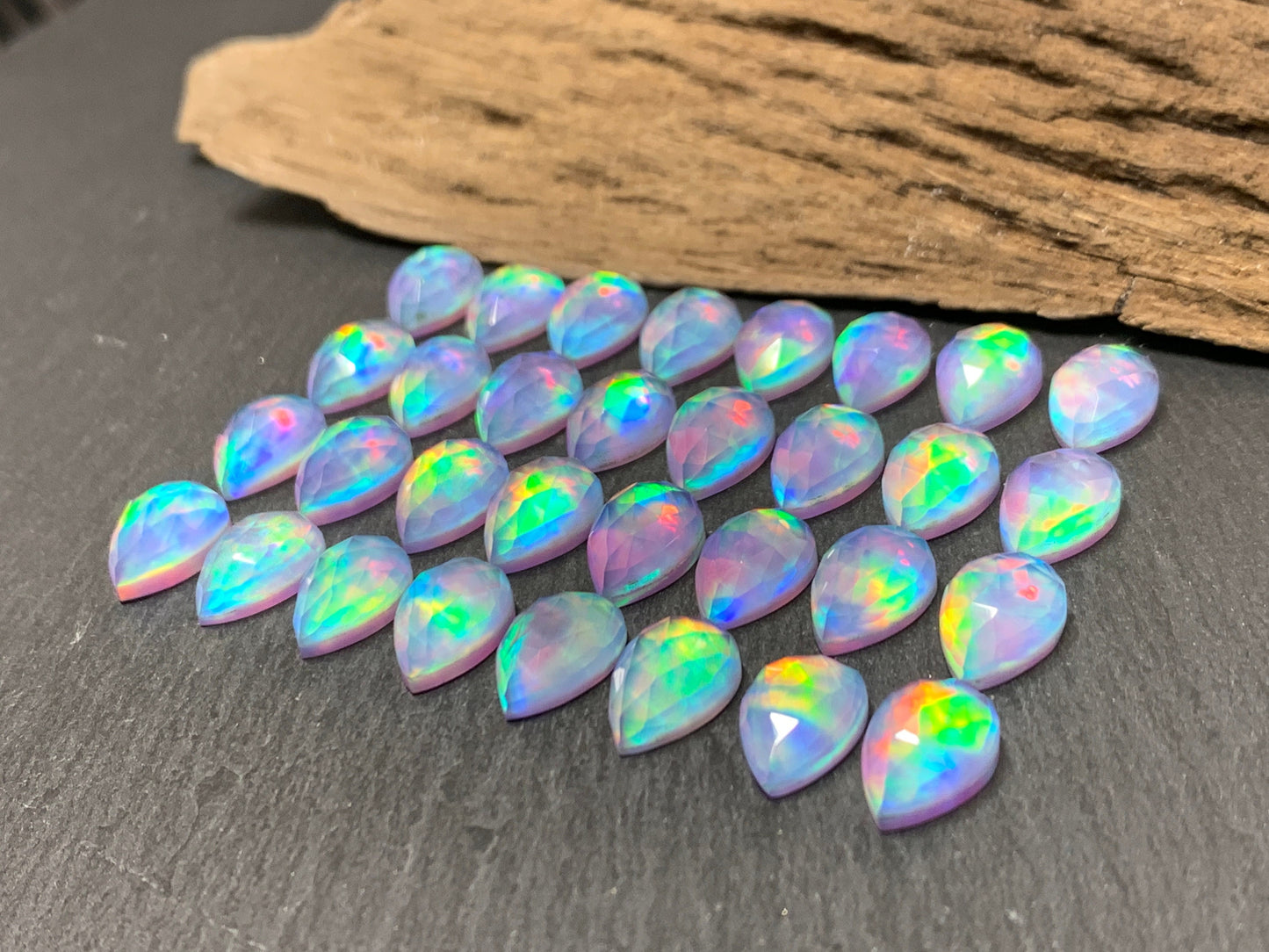 Faceted Aurora Opal pear 8x12mm cabochon - Doublet cabochons/ Select your cabochon