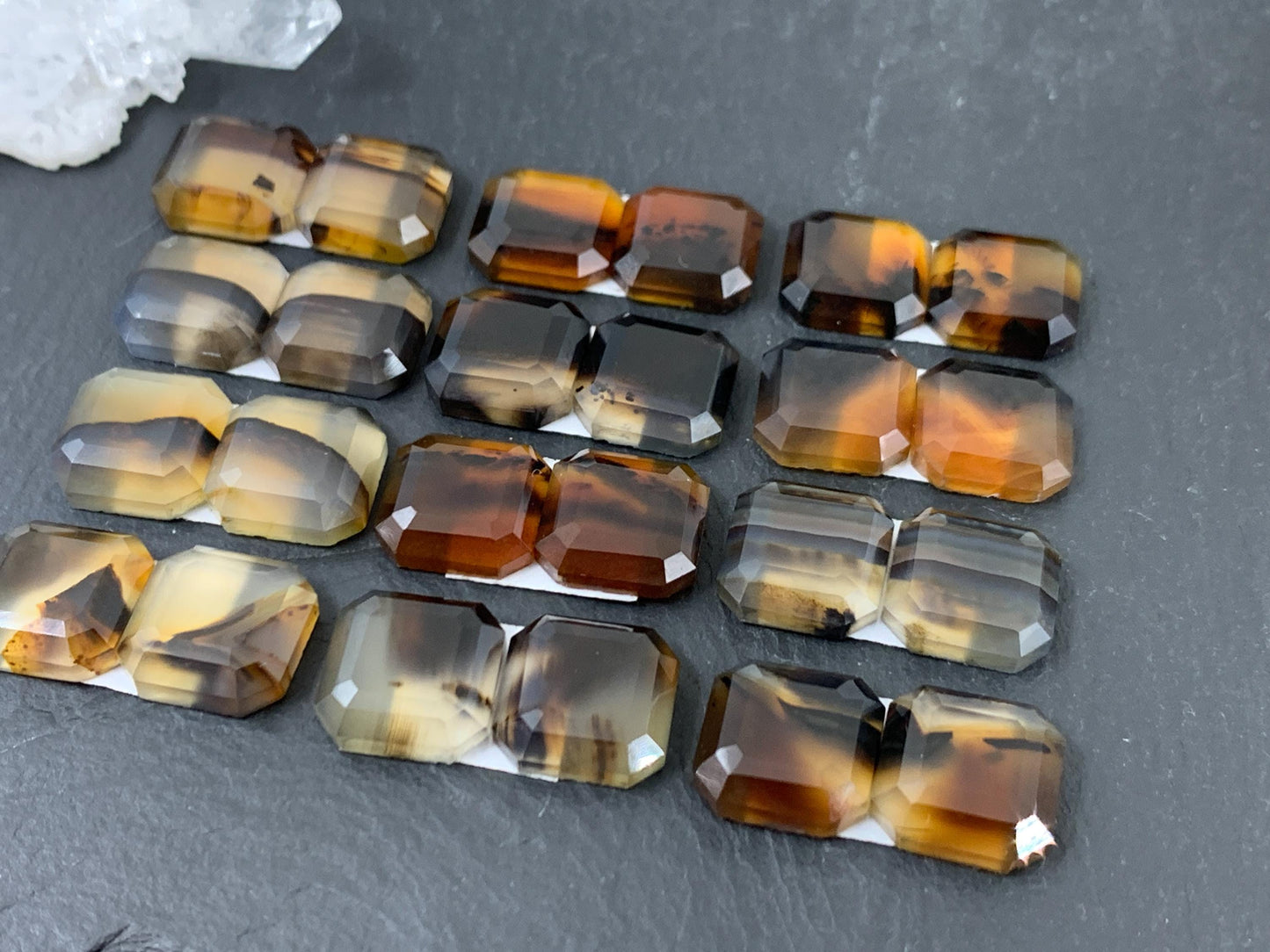 Faceted Montana Agate square 12mm cabochon - Buy by pair