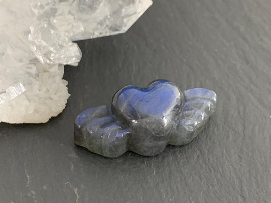 Labradorite Heart with Wings 25x10mm. Hand Carved Gemstone