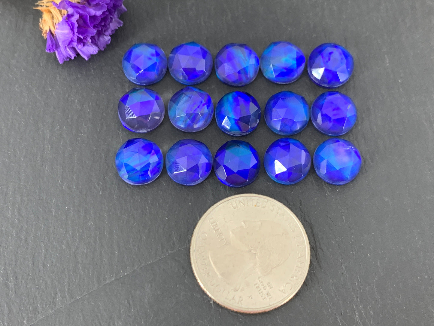 Faceted Aurora Opal round 10mm cabochon - Doublet cabochons