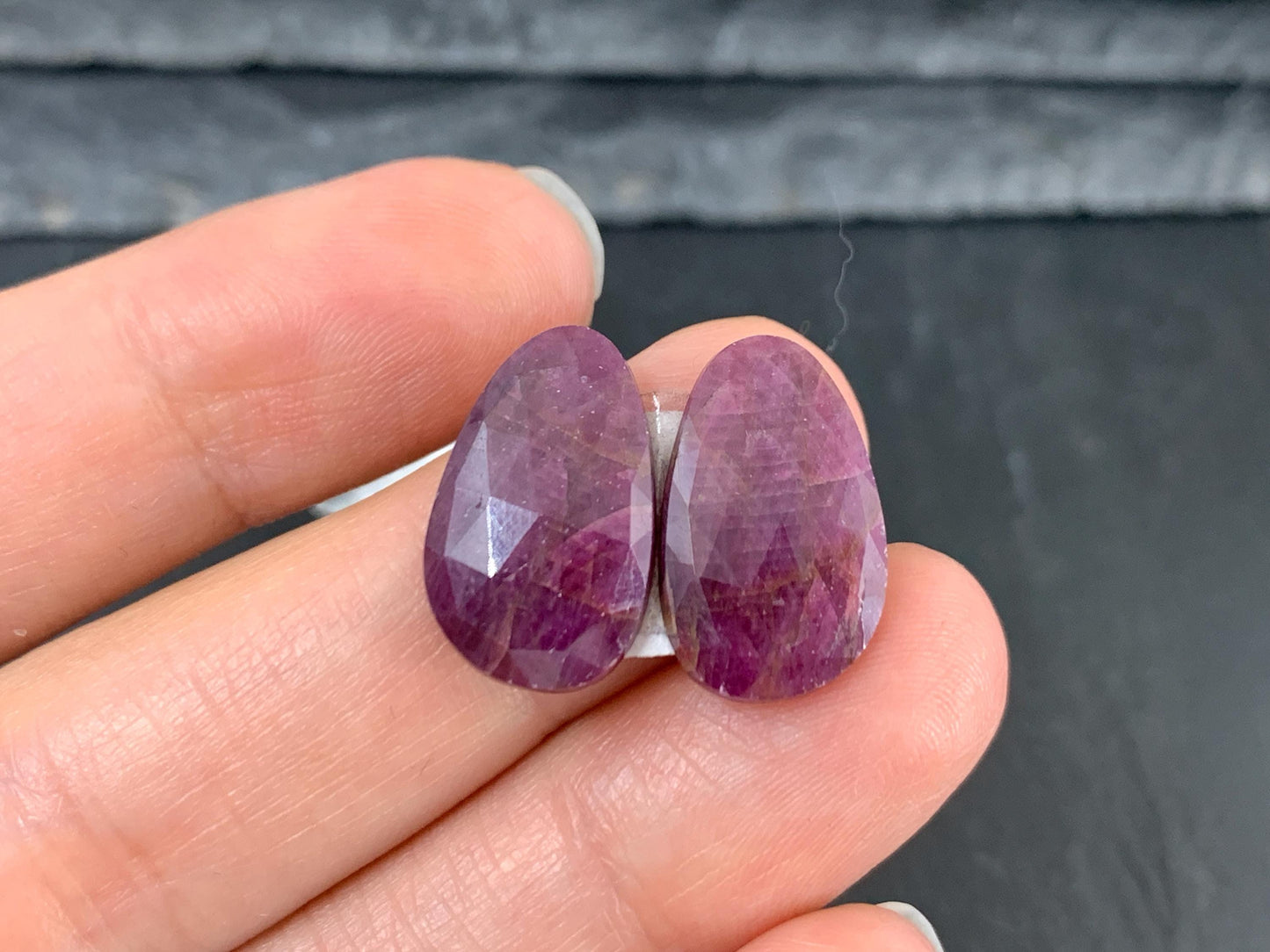 Faceted Ruby pair 11x18x3mm cabochon