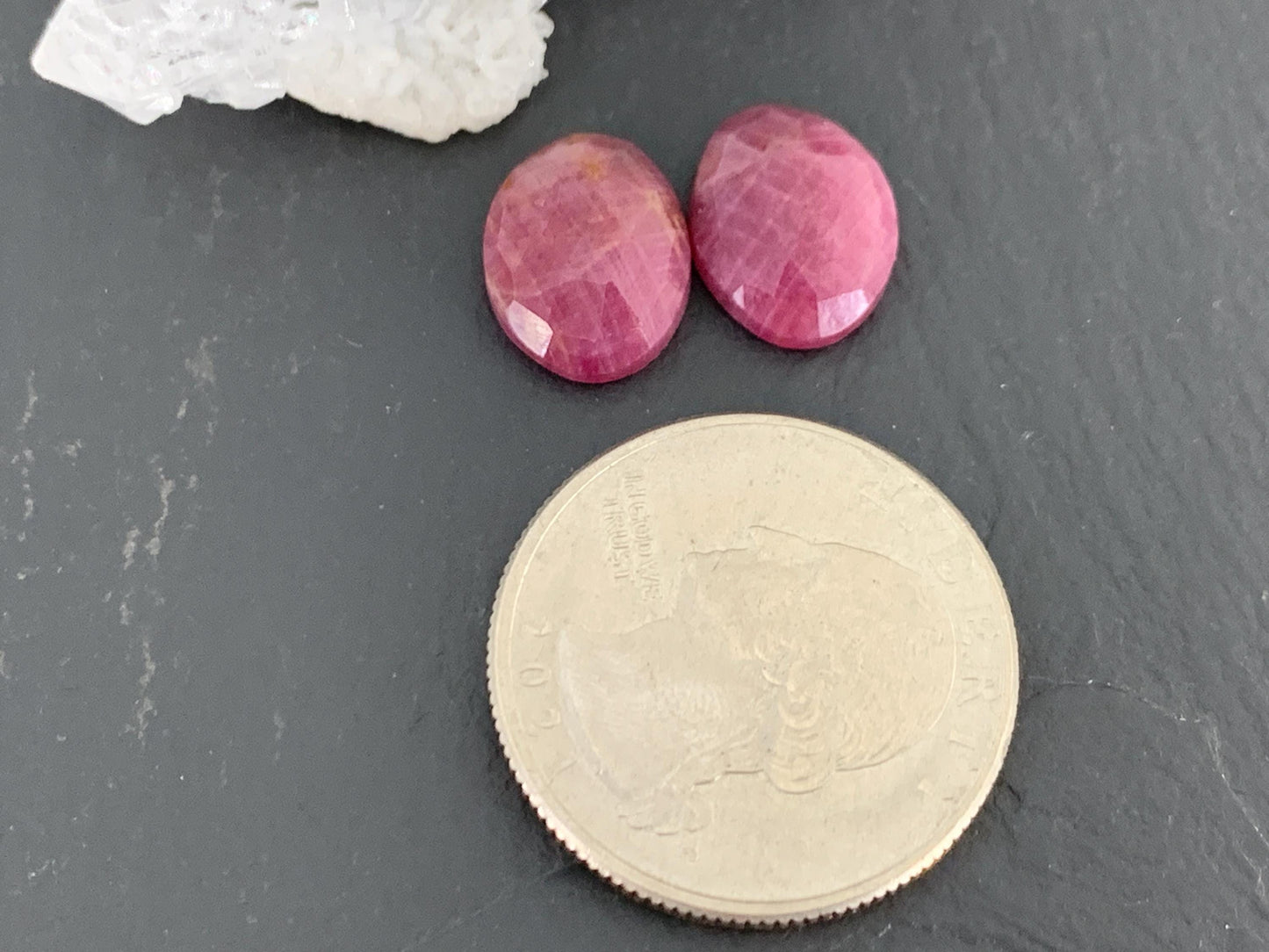 Faceted Ruby pair 10x12x4mm cabochon