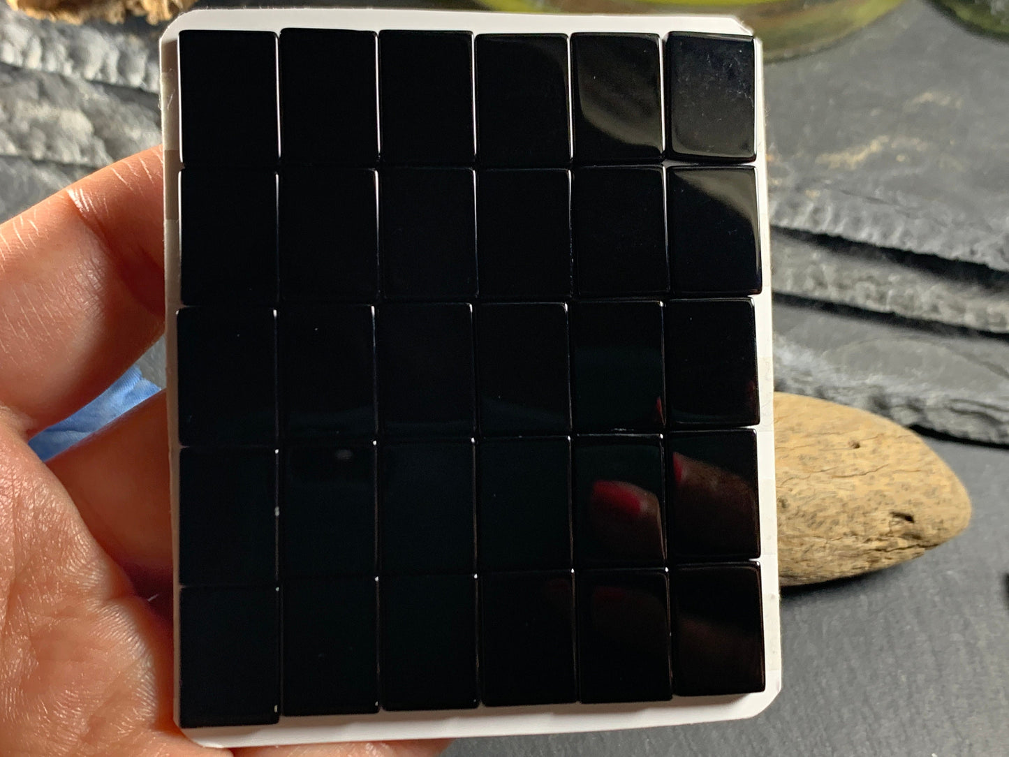 Flat Black Agate rectangle 10x14mm cabochon - Calibrated cabochons