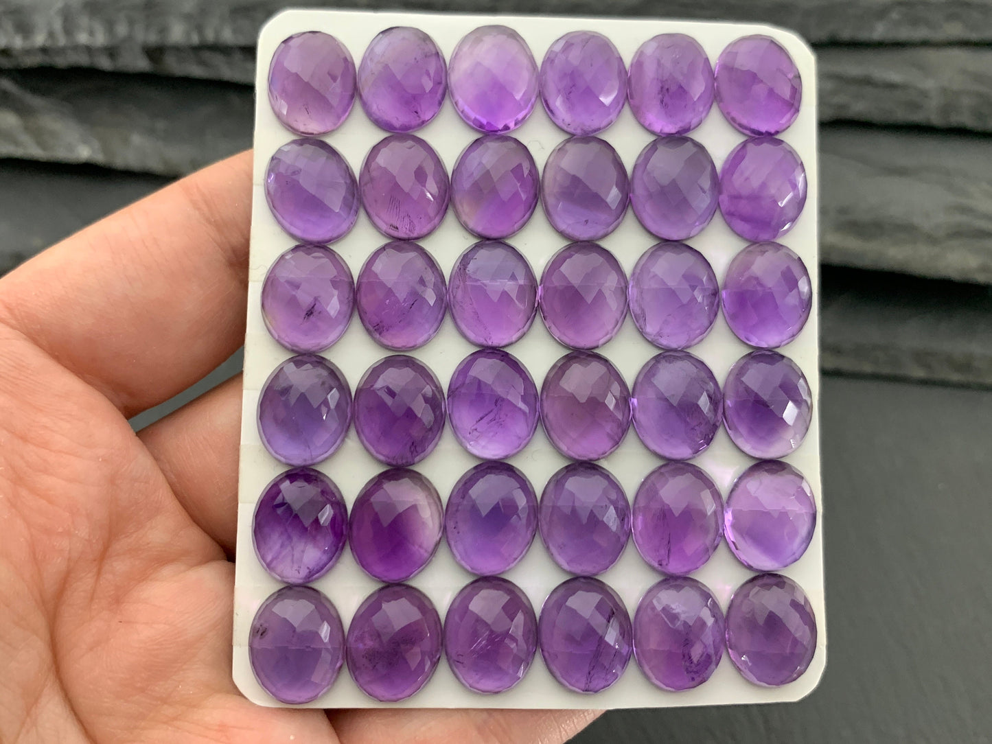 Faceted Amethyst oval 10x12mm cabochon - Calibrated cabochons
