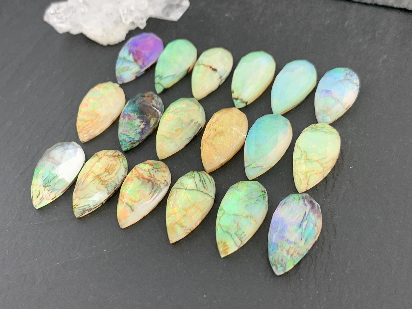 Faceted Monarch Opal pear 10x20mm cabochons - Doublet cabochons