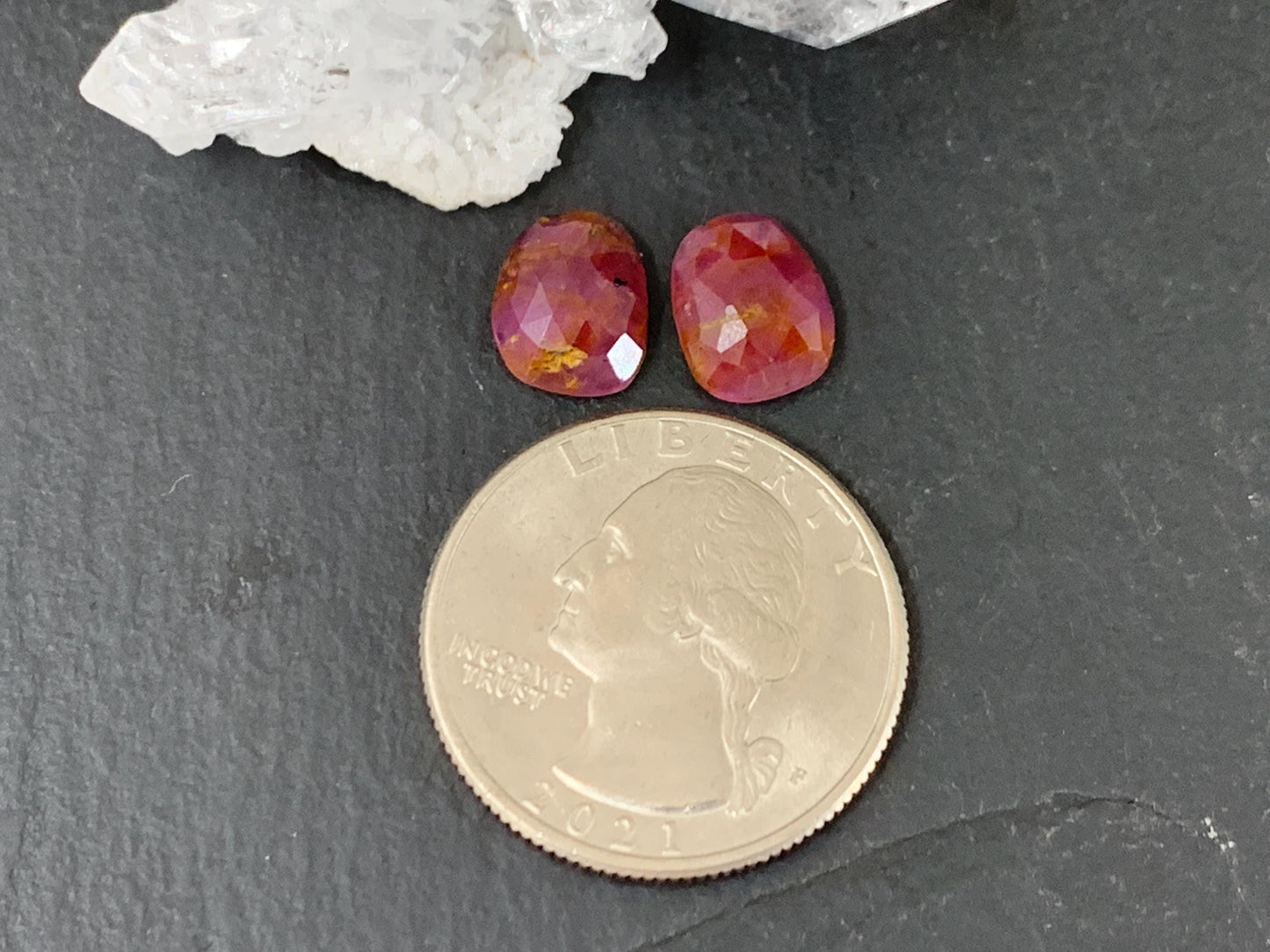 Faceted Ruby pair 8x10x3mm cabochon