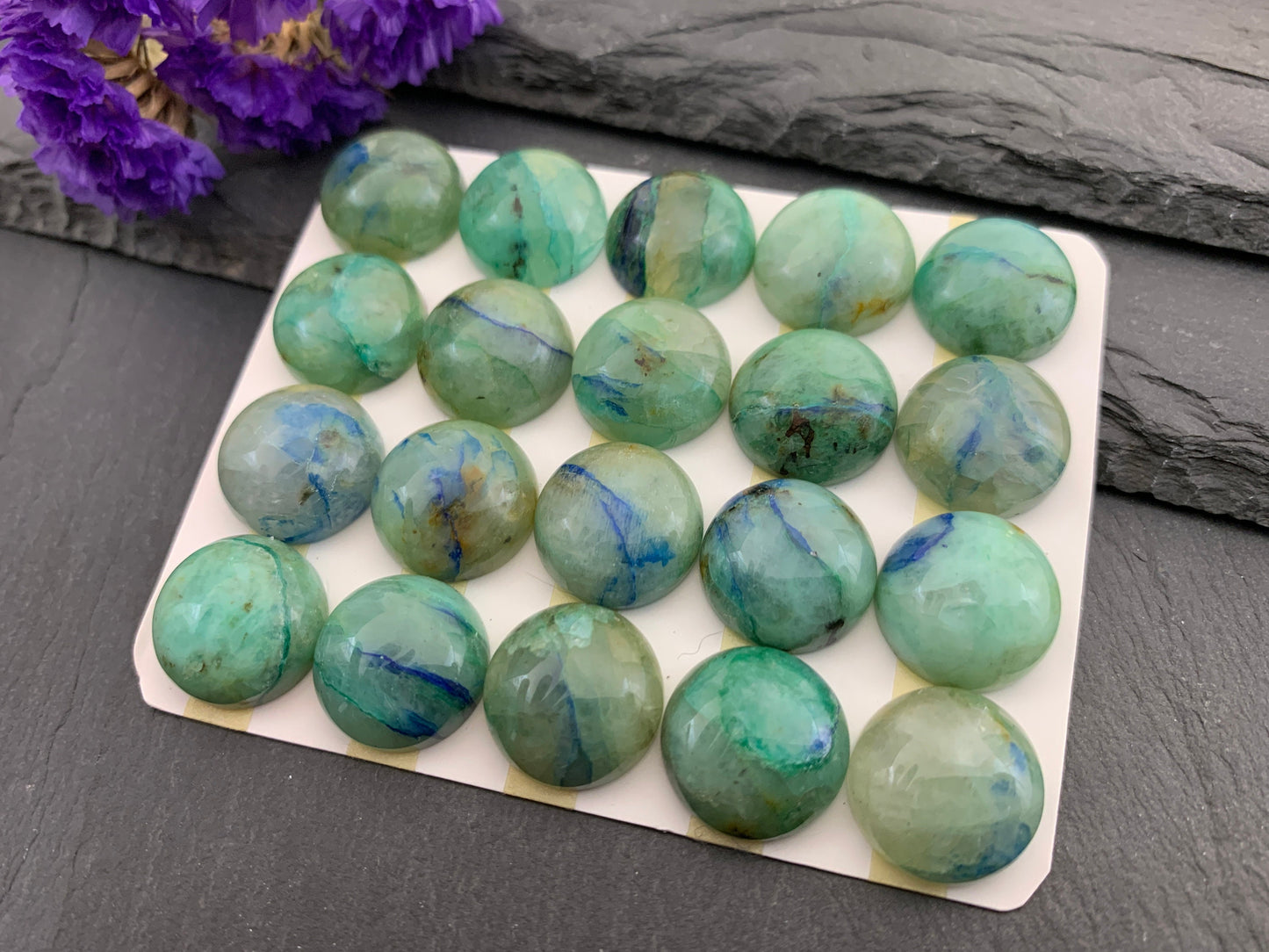 Chrysocolla round 15mm cabochon - Calibrated cabochons