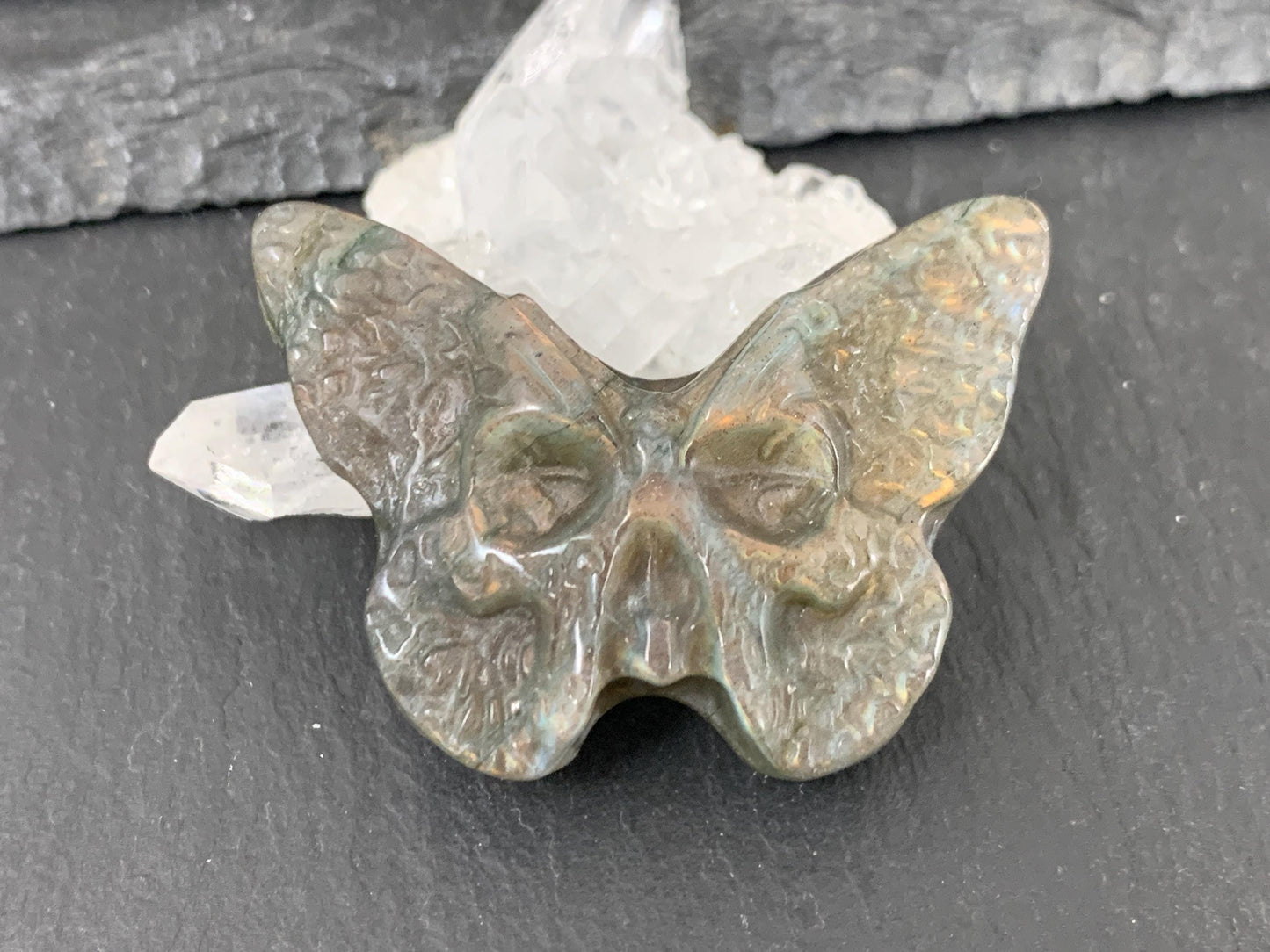 Labradorite Butterfly Carving - 29x40mm Flat Back Natural Gemstone, Unique Design