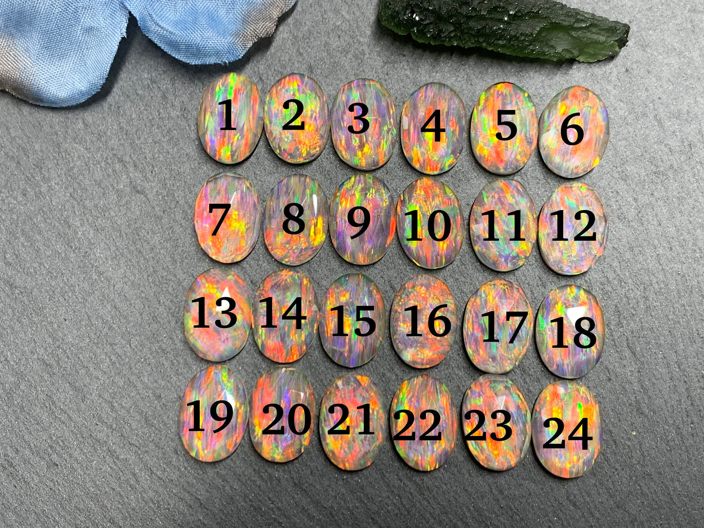 Faceted Aurora Opal oval 10x14mm cabochons - Doublet cabochons