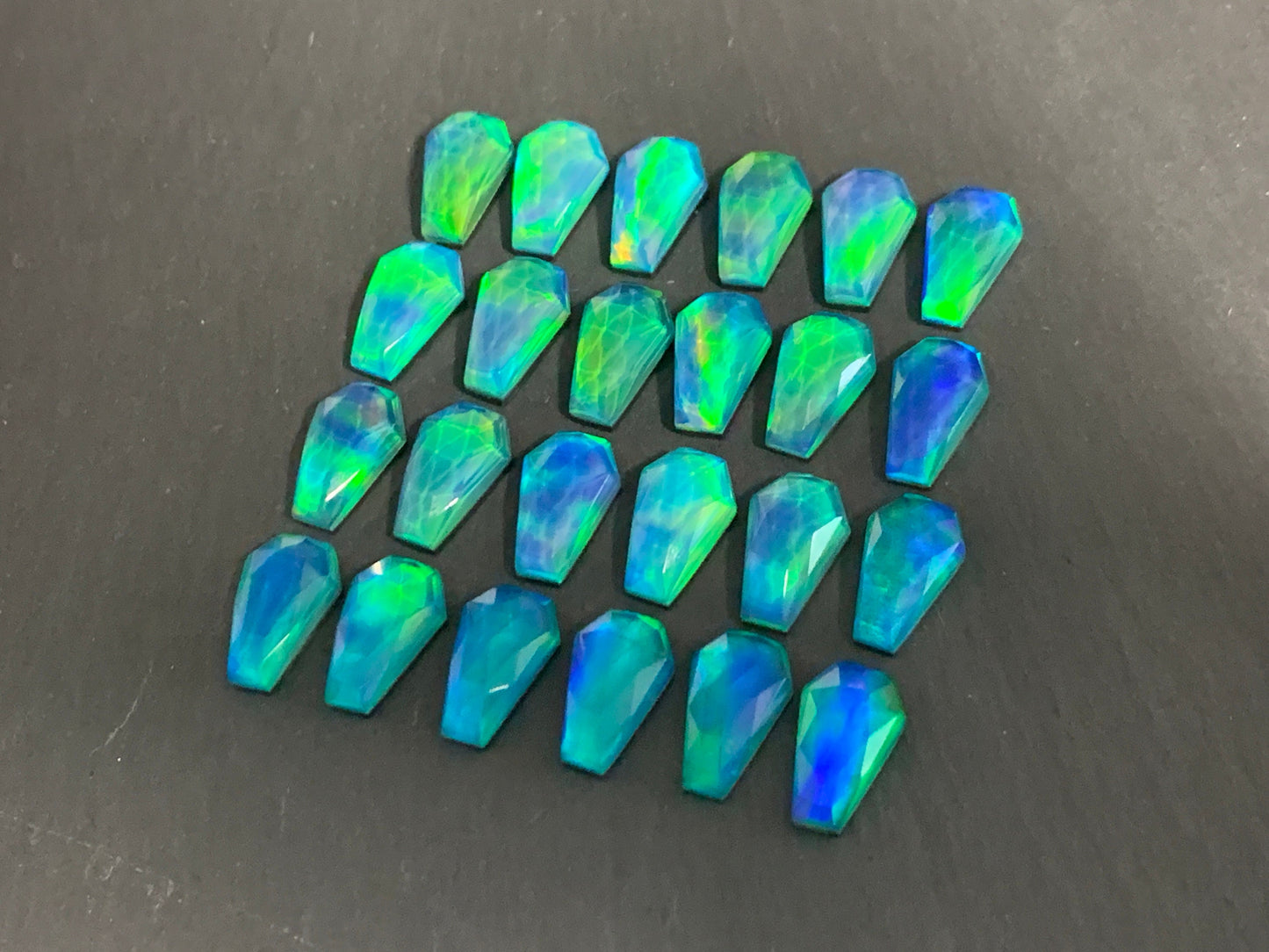 Faceted Aurora Opal coffin 10x16mm cabochon - Doublet cabochon