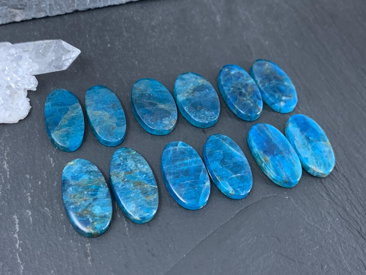 Apatite oval 20-22mm long cabochon - Buy by pair
