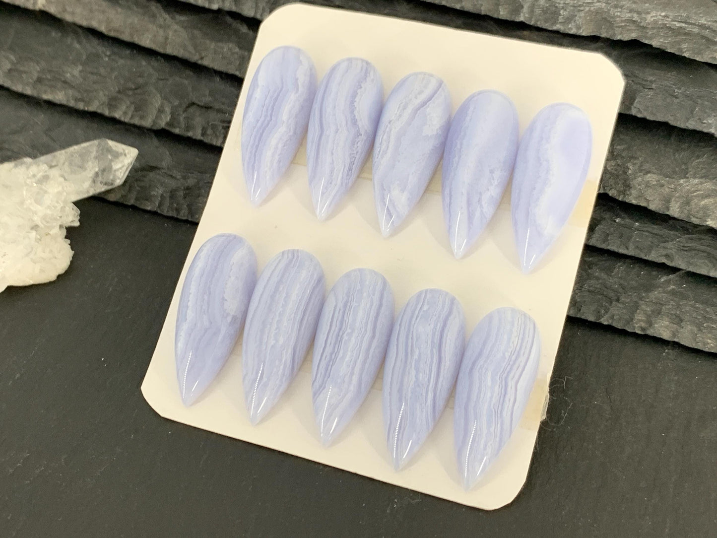 Blue Lace Agate Pear 12x30mm Cabochon: Calibrated Gemstone