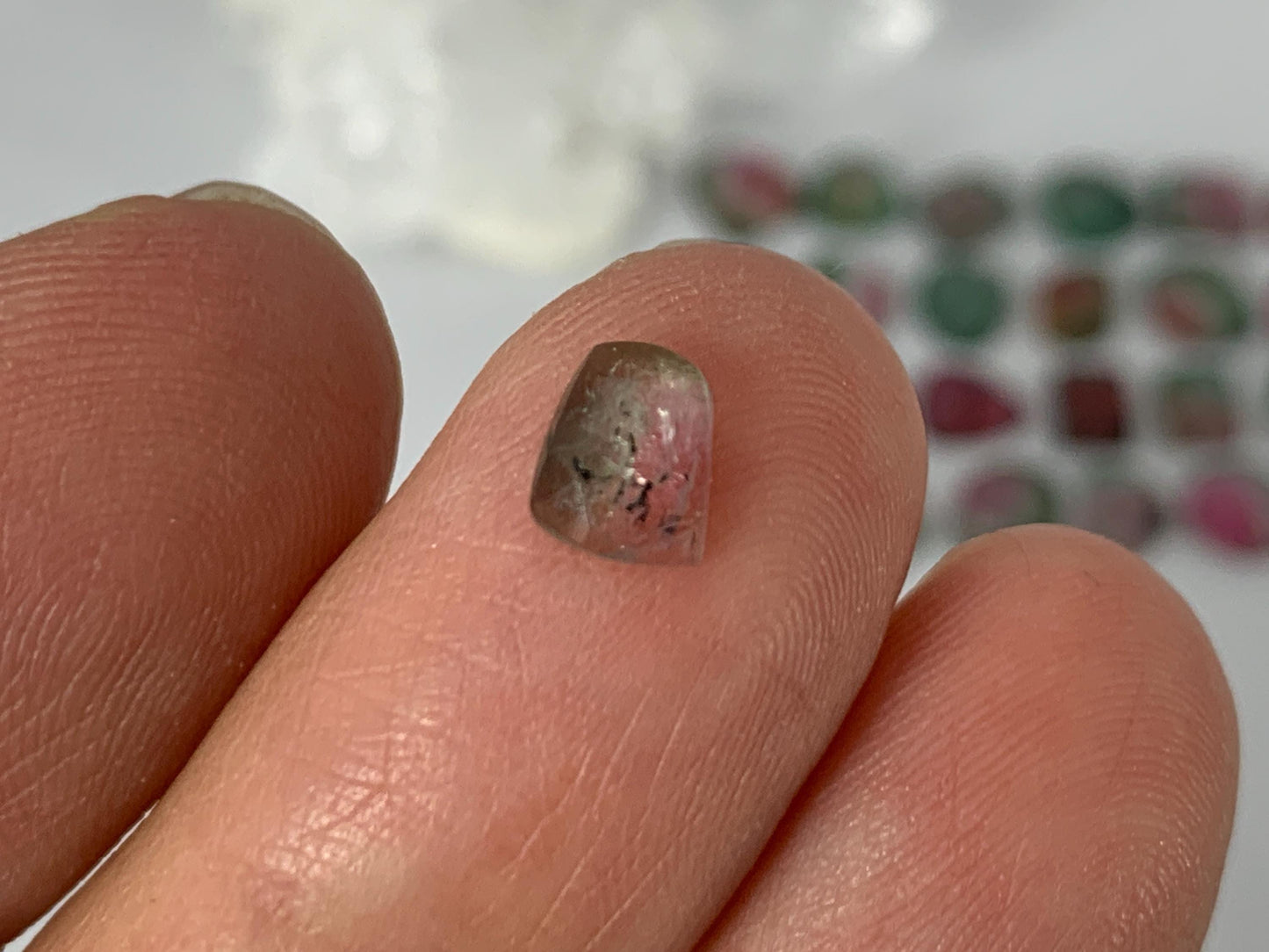 Faceted Watermelon Tourmaline 5-8mm long cabochon- Second quality cabochons