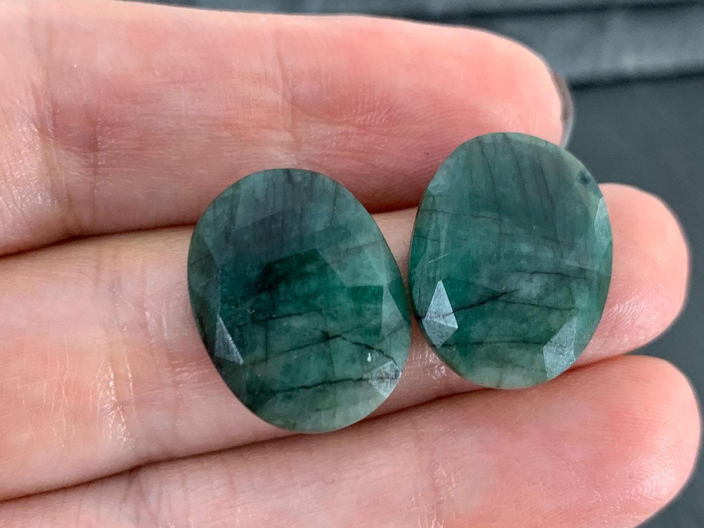 Faceted Emerald Pair 15x19x3.5mm cabochon